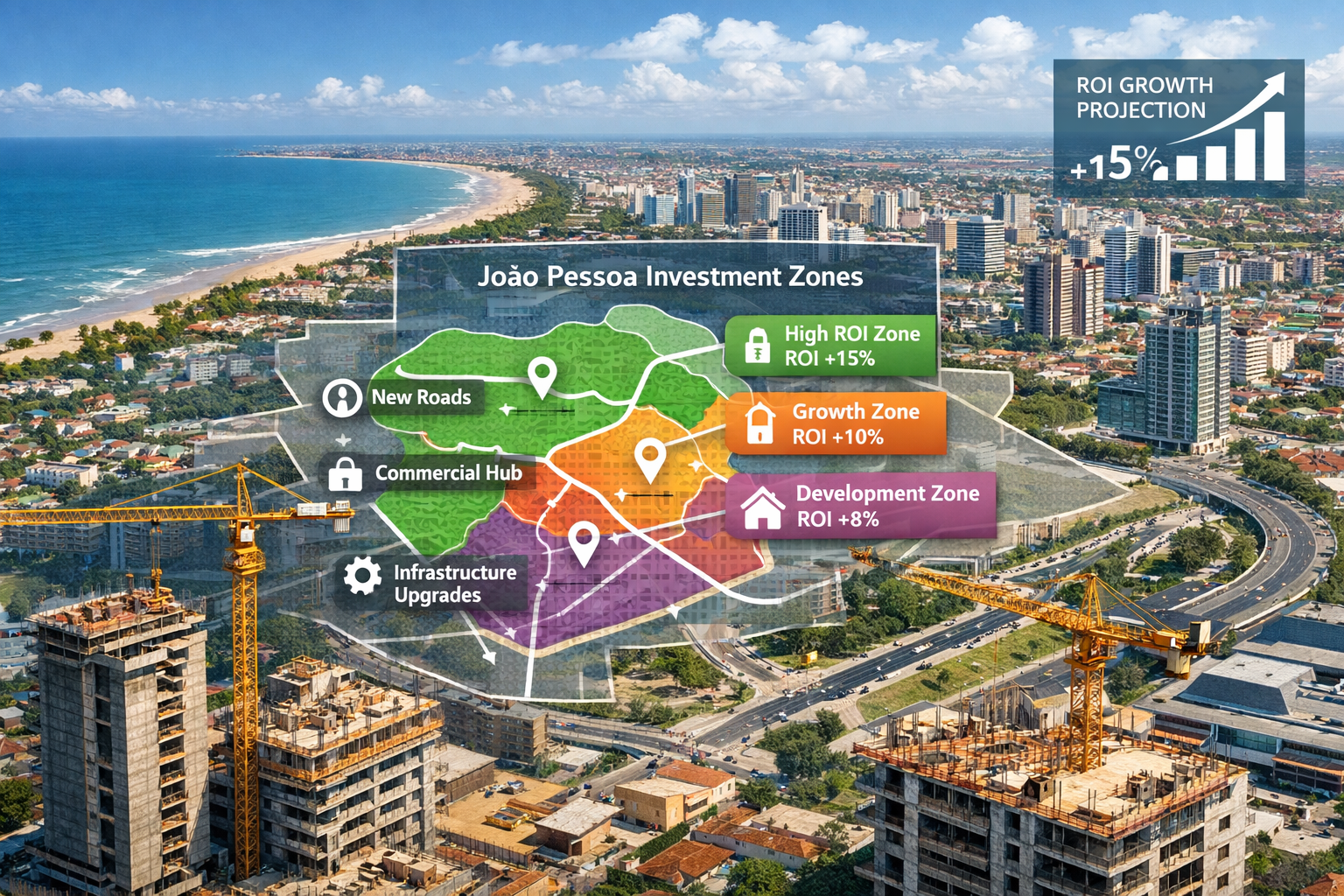 Detailed () image showing João Pessoa urban infrastructure development and investment opportunity zones. Aerial or elevated