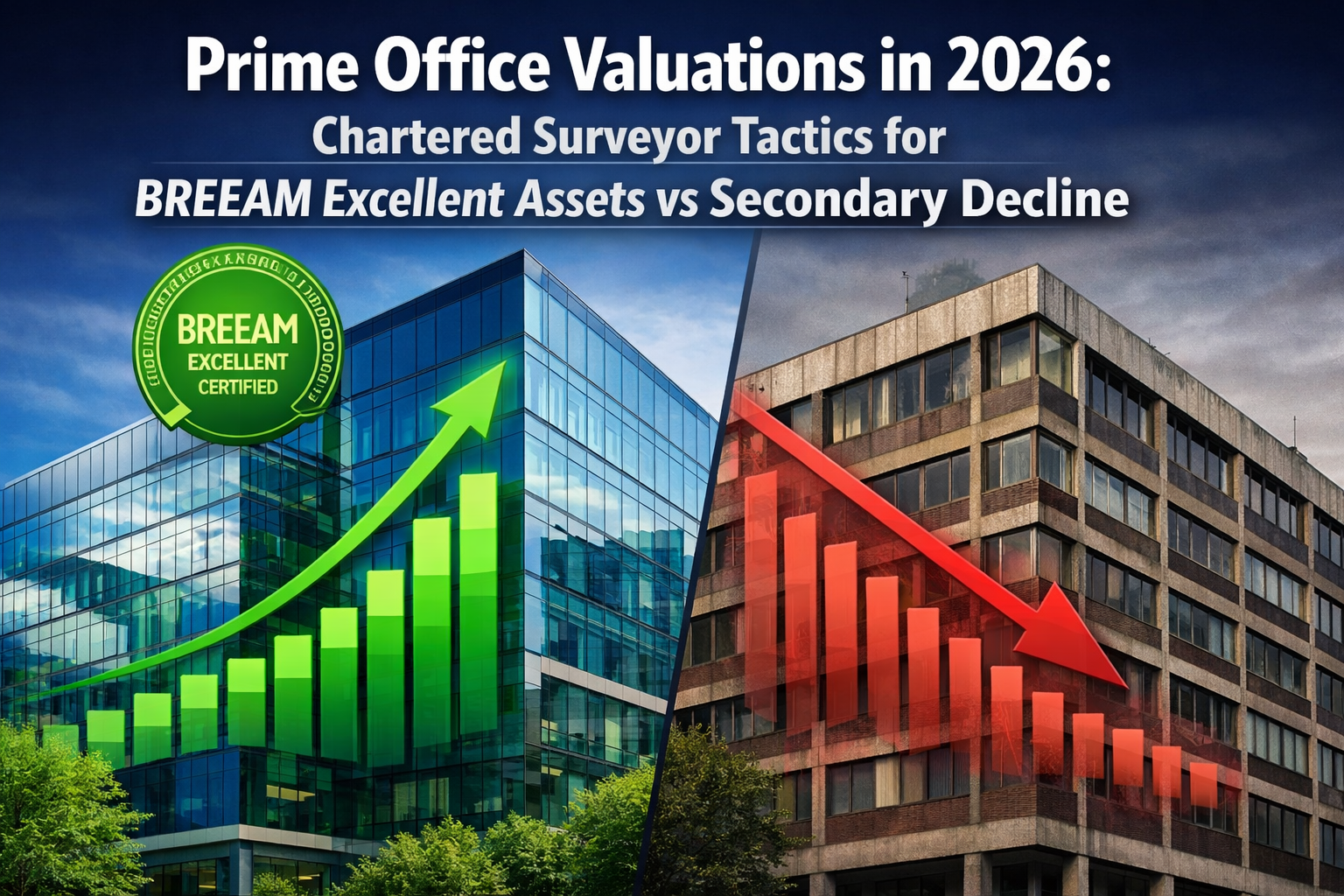 Professional () hero image featuring 'Prime Office Valuations in 2026: Chartered Surveyor Tactics for BREEAM Excellent