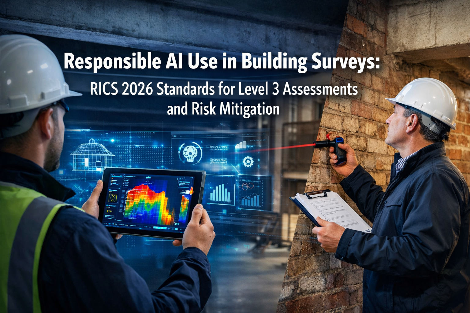 Professional () hero image with 'Responsible AI Use in Building Surveys: RICS 2026 Standards for Level 3 Assessments and