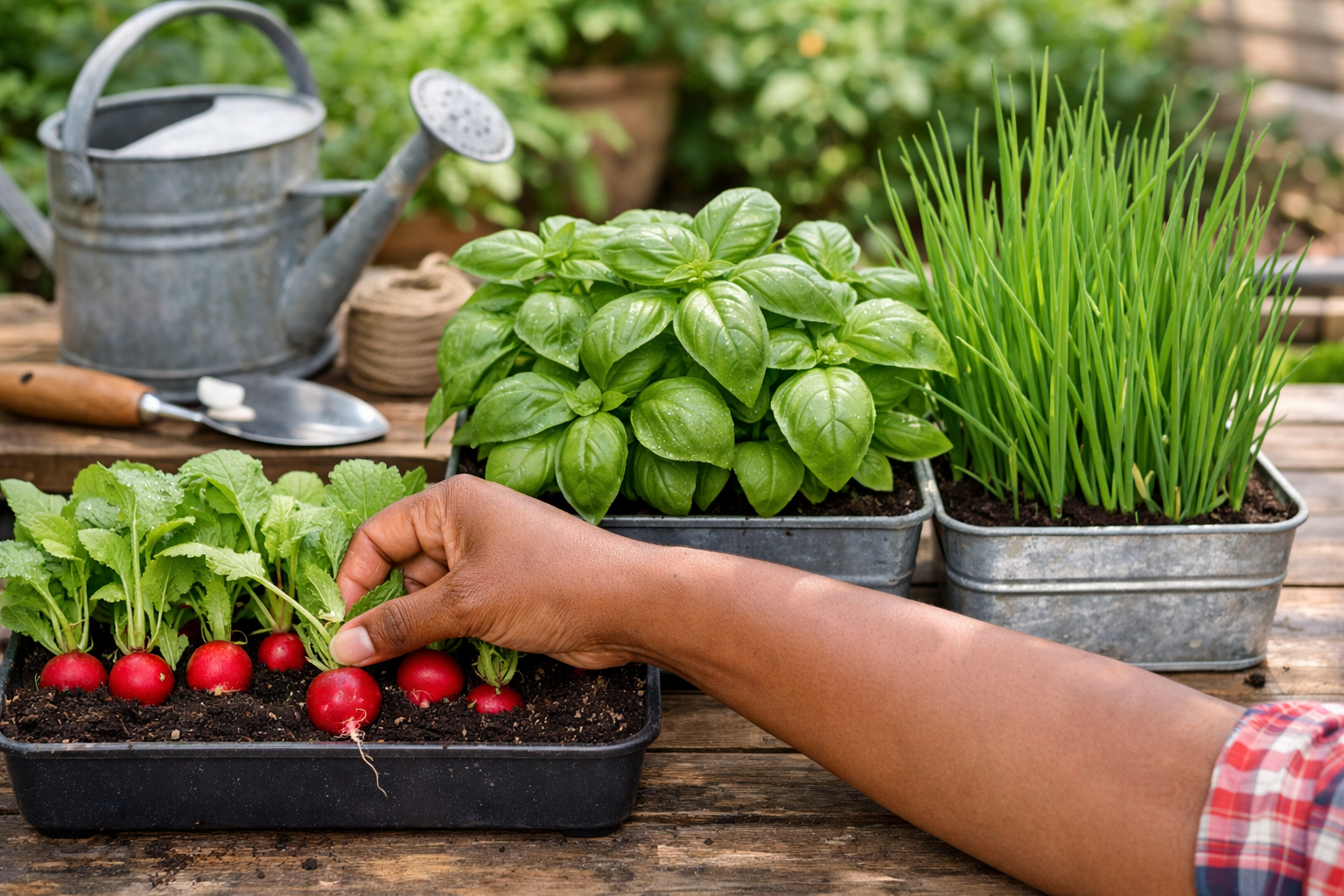 What vegetables can grow in very shallow containers (under 8 inches)?