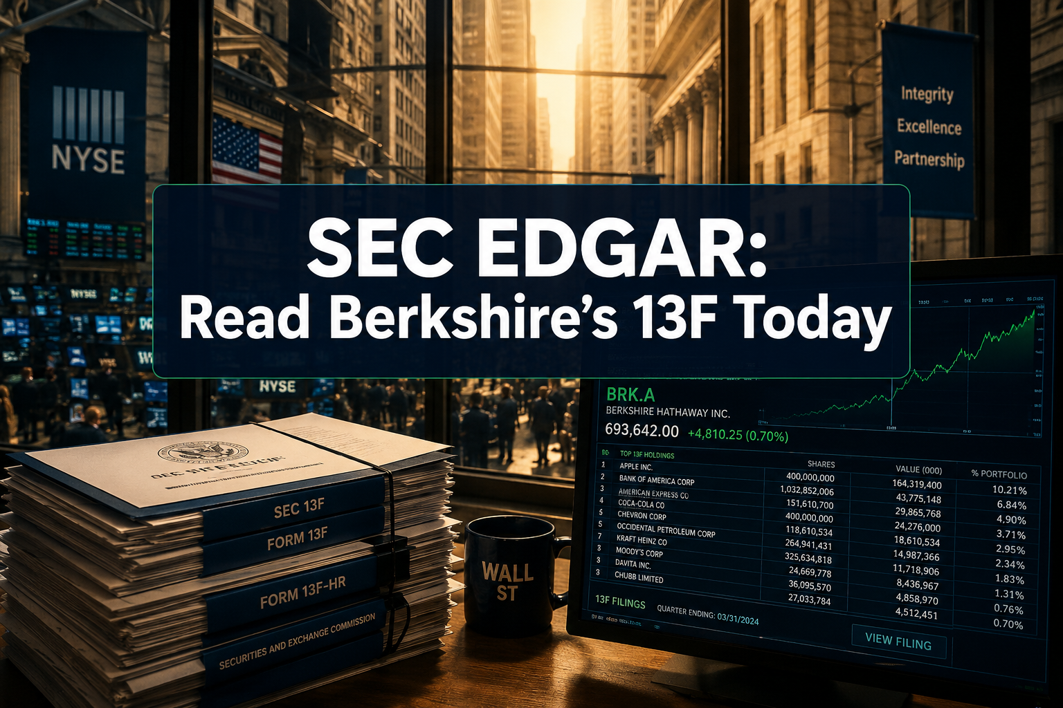Professional () hero image with (≤42 chars): 'SEC EDGAR: Read Berkshire's 13F Today', crisp white on a deep navy