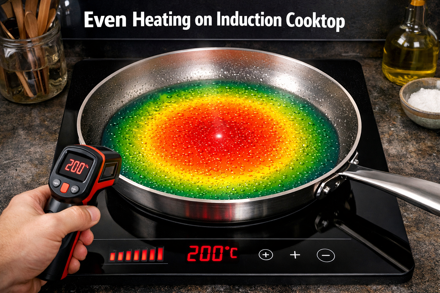 demonstration of even heating performance on induction cooktop