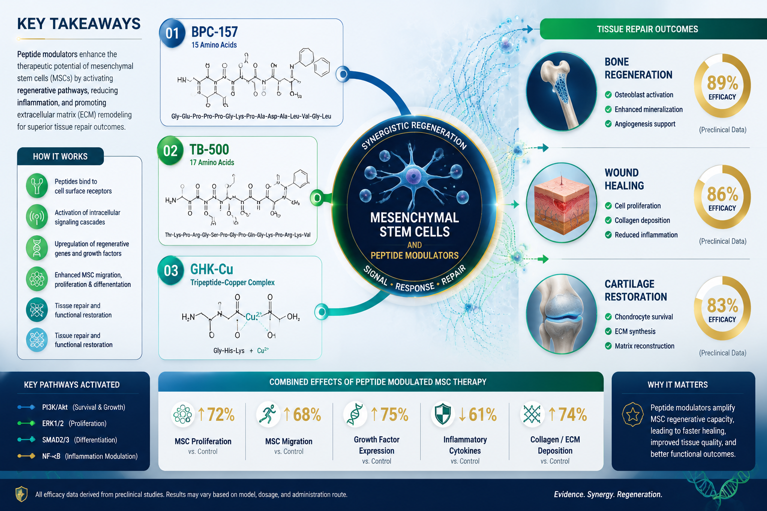 Editorial infographic for 'Key Takeaways' section featuring a central circular hub labeled 'Mesenchymal Stem Cells and