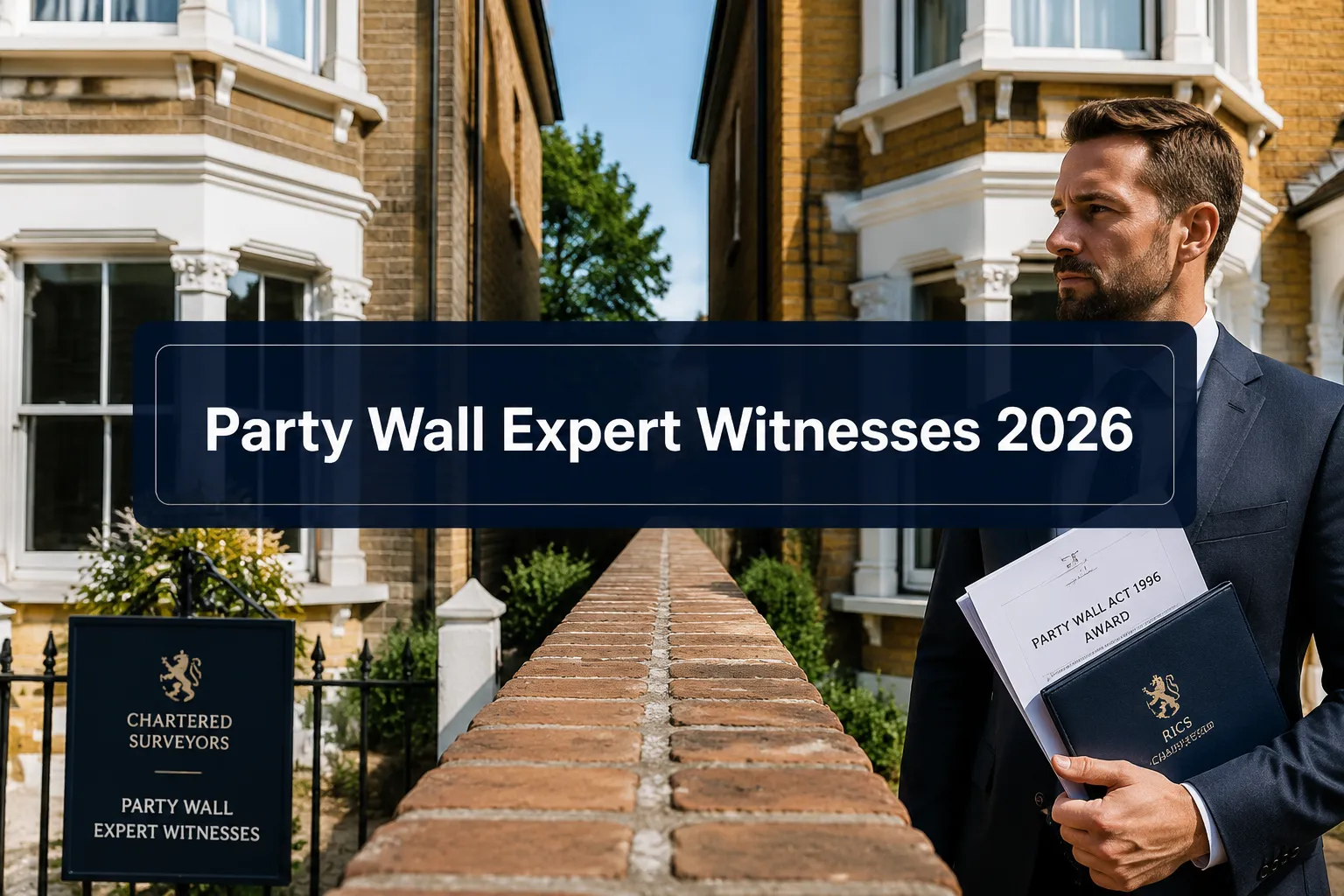 Professional () hero image with (≤42 chars): 'Party Wall Expert Witnesses 2026' in crisp white on a deep navy