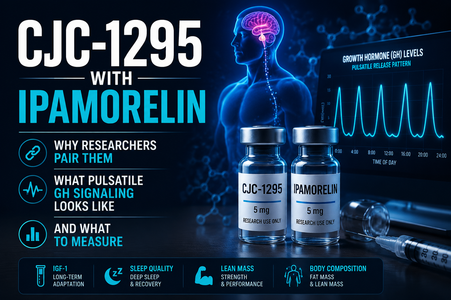 Professional landscape hero image () with : "CJC-1295 With Ipamorelin: Why Researchers Pair Them, What Pulsatile GH