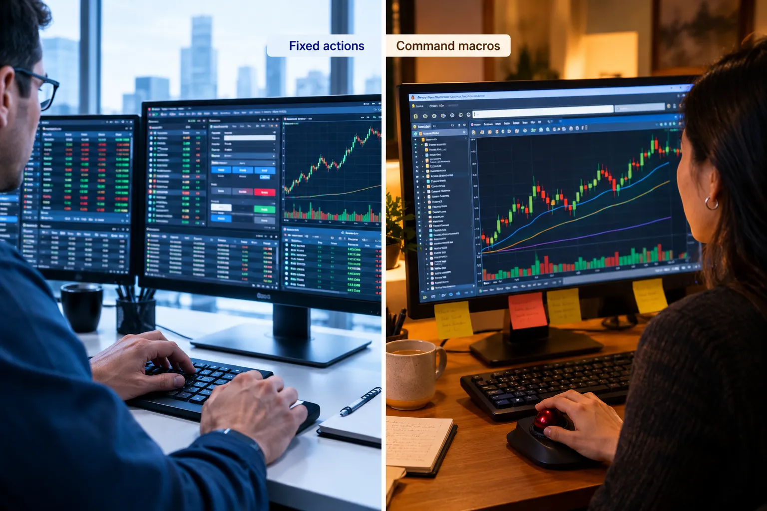 Fixed hotkey actions on one trading platform next to command macros on another