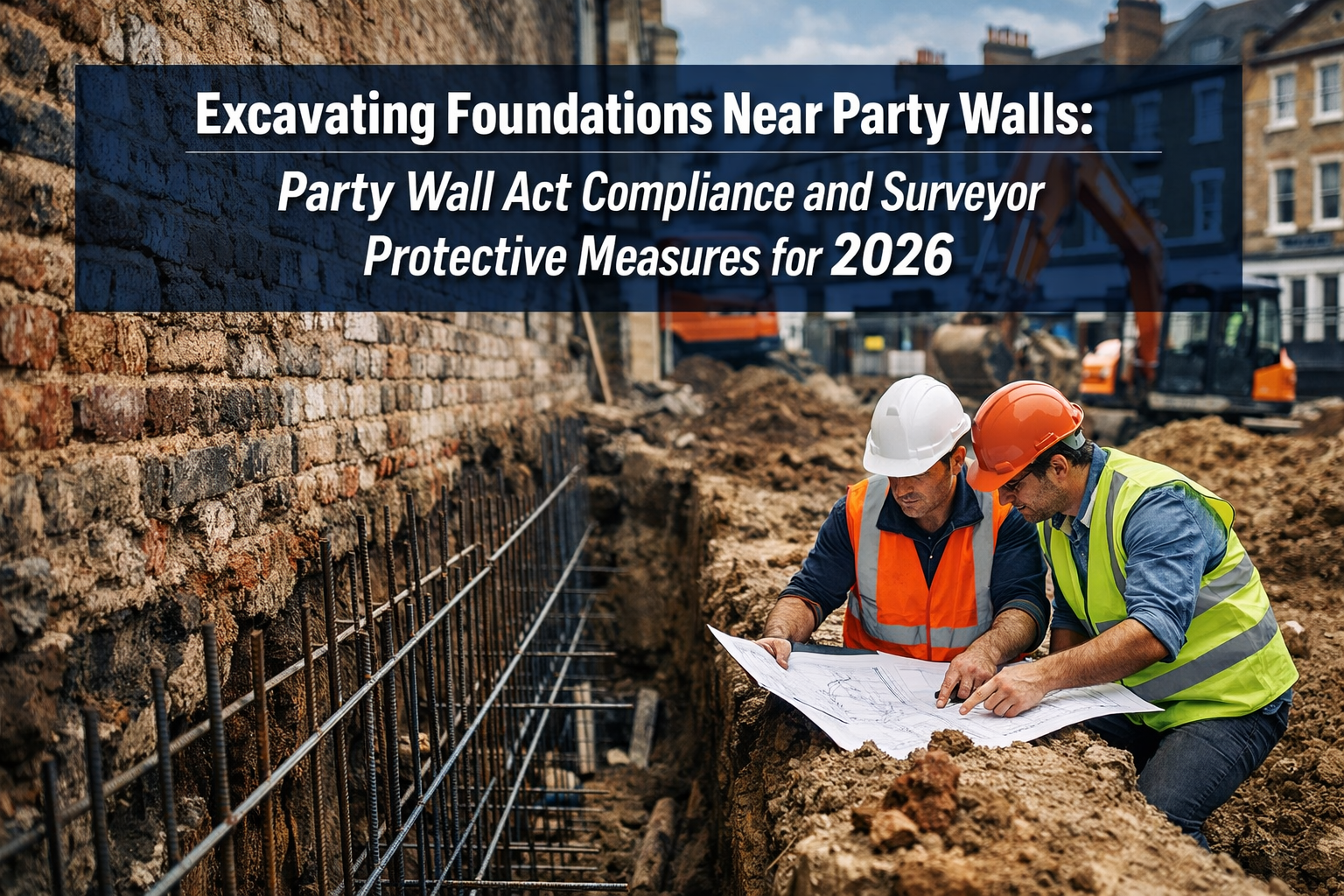 Professional () hero image with : 'Excavating Foundations Near Party Walls: Party Wall Act Compliance and Surveyor