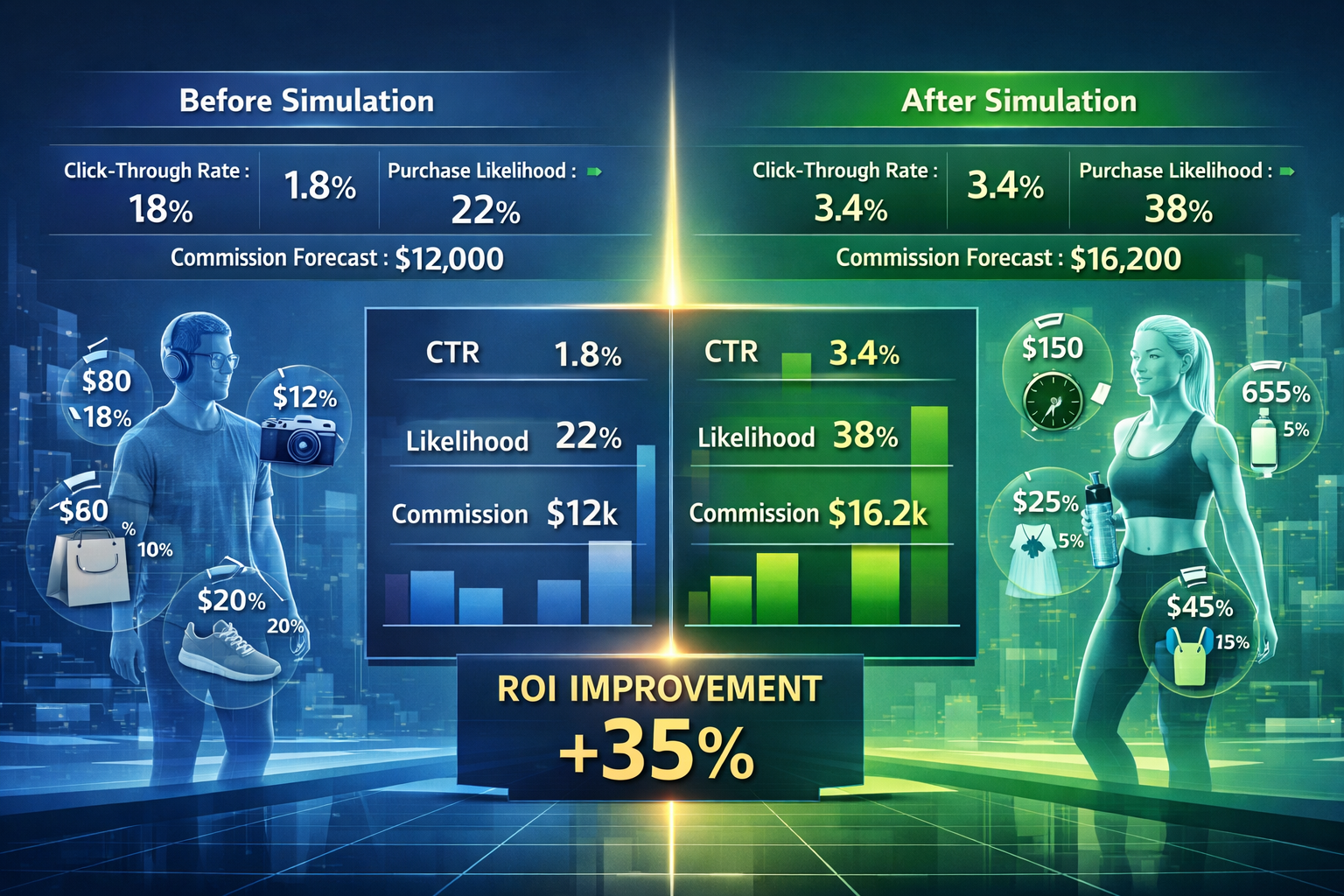 Detailed () illustration showing a three-dimensional virtual environment with transparent digital twin avatars representing