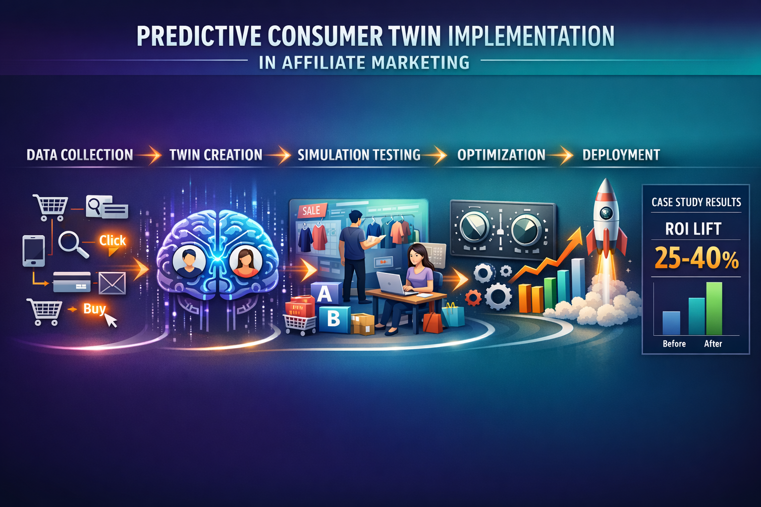 Comprehensive () infographic showing step-by-step implementation workflow for predictive consumer twin technology in
