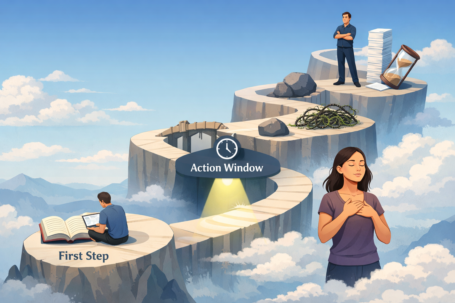 The Psychology of Procrastination: Why You Delay (It’s Not Laziness) 3 Do not write in Hindi on the images. Must write in English only. Don't use Hindi. A landscape format (1536x1024) conceptual illustration sho