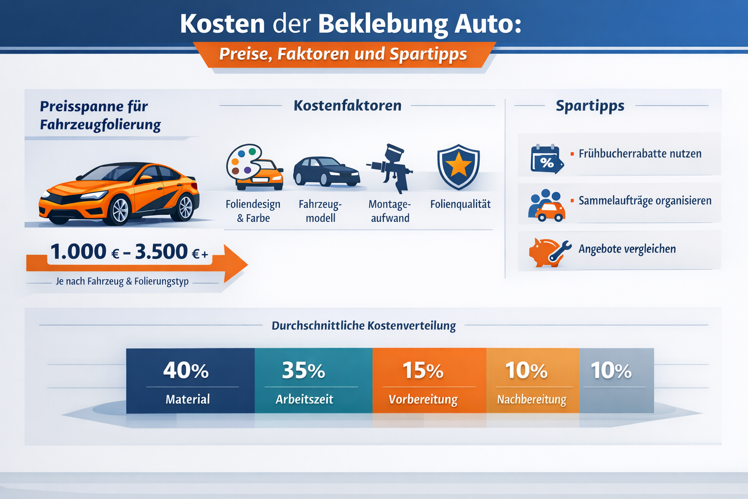 Professional infographic for article "Beklebung Auto: Der komplette Guide für Fahrzeugfolierung 2026 🚗", section: "Kosten der Beklebung Aut