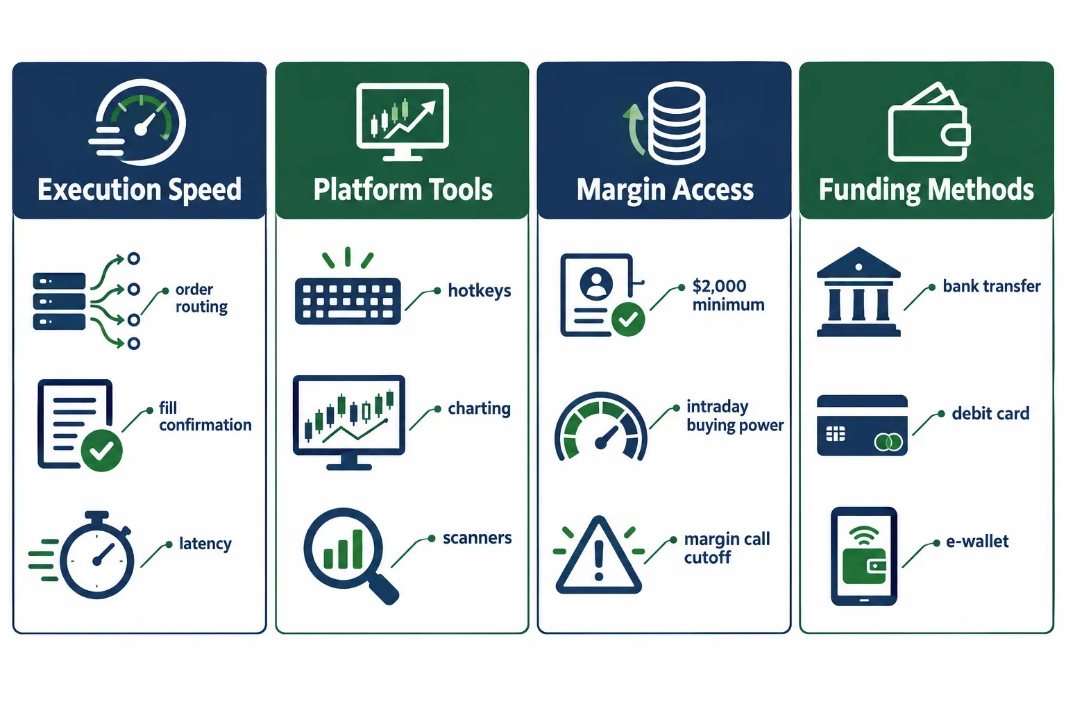 What matters for a small account: execution speed, platform tools, margin access and funding methods