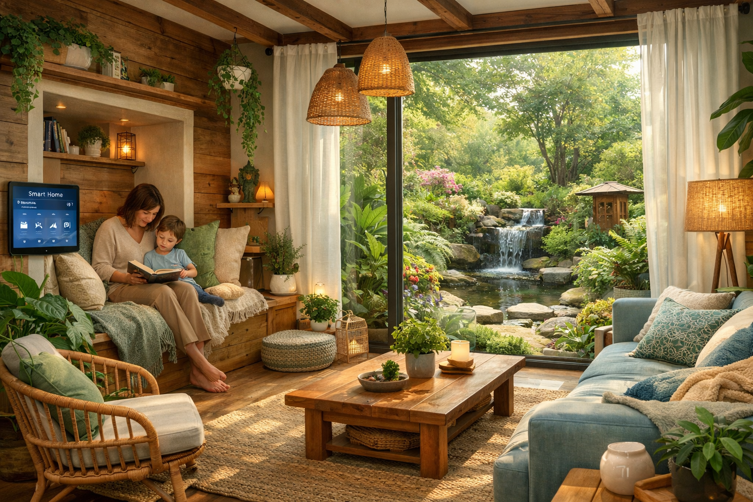 A vibrant, detailed landscape image () showcasing the interior of a themed Airbnb near Medanta and Fortis hospitals. The