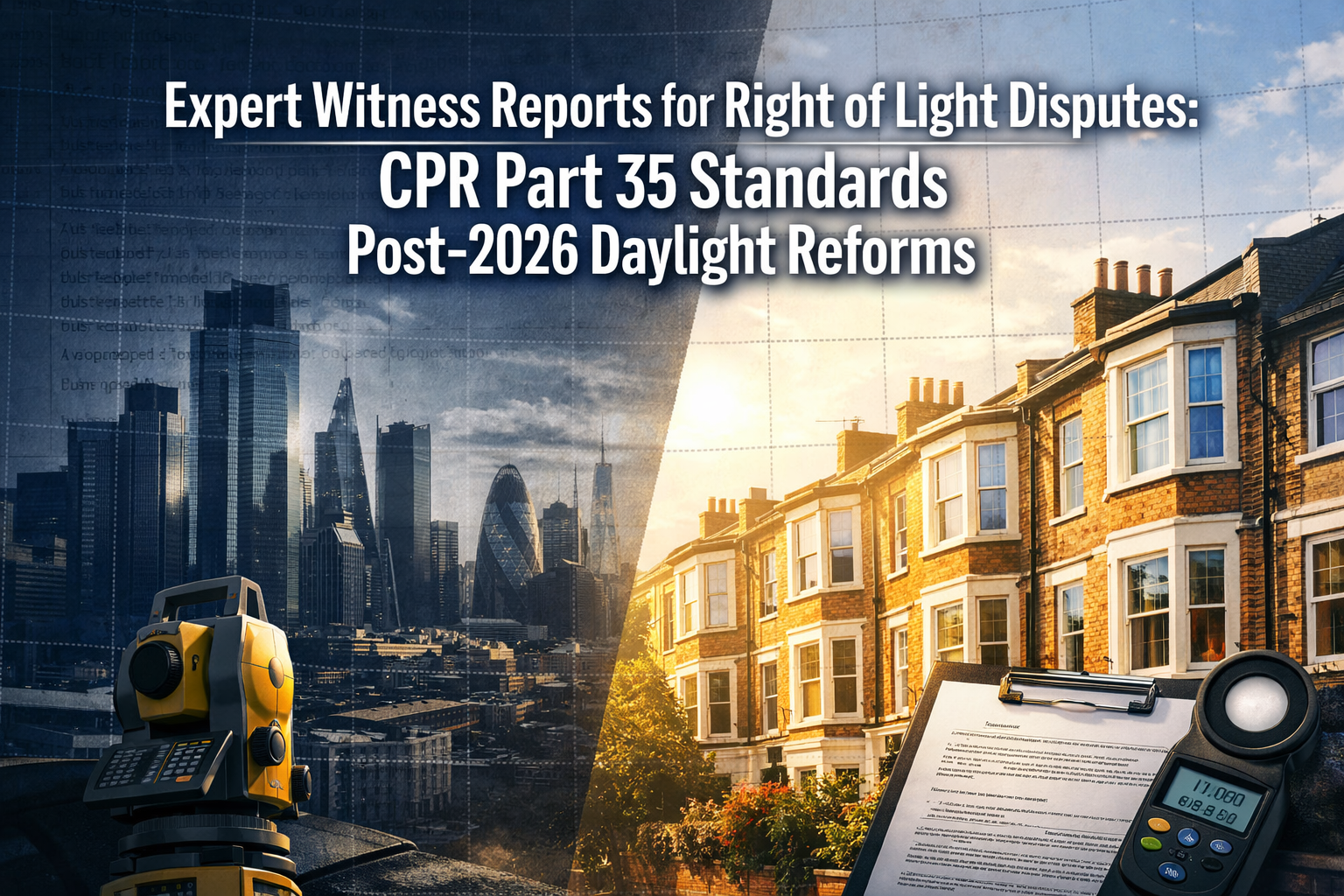 Professional () hero image with 'Expert Witness Reports for Right of Light Disputes: CPR Part 35 Standards Post-2026