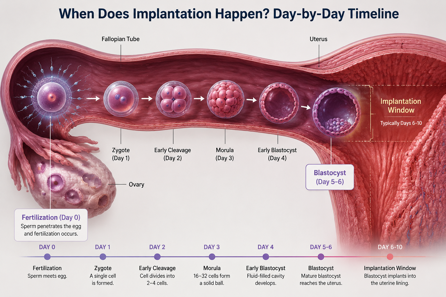 A detailed () illustration depicting the early stages of human development, specifically focusing on the journey from