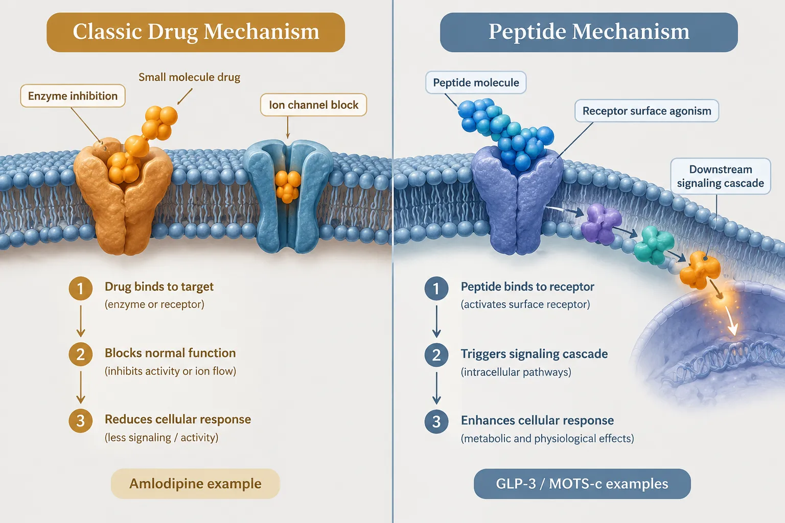 Mechanistic Contrasts: Surface Signaling vs Pocket Binding