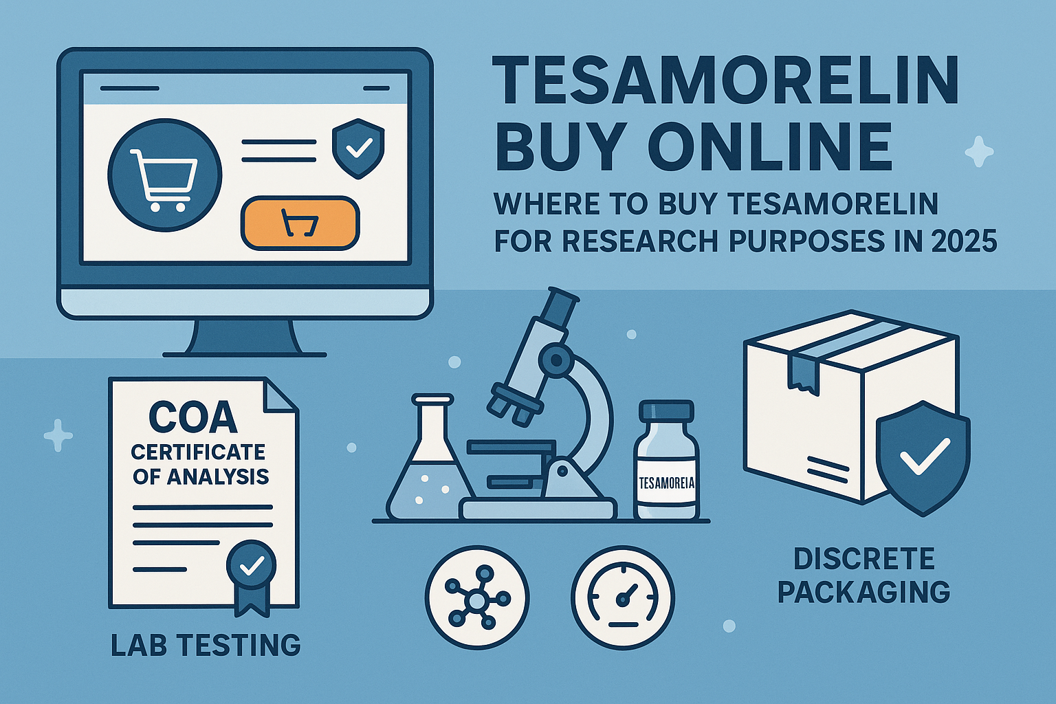 A visual guide to sourcing research peptides online, specifically focusing on 'Tesamorelin buy online' and 'where to buy Tesamorelin' for re