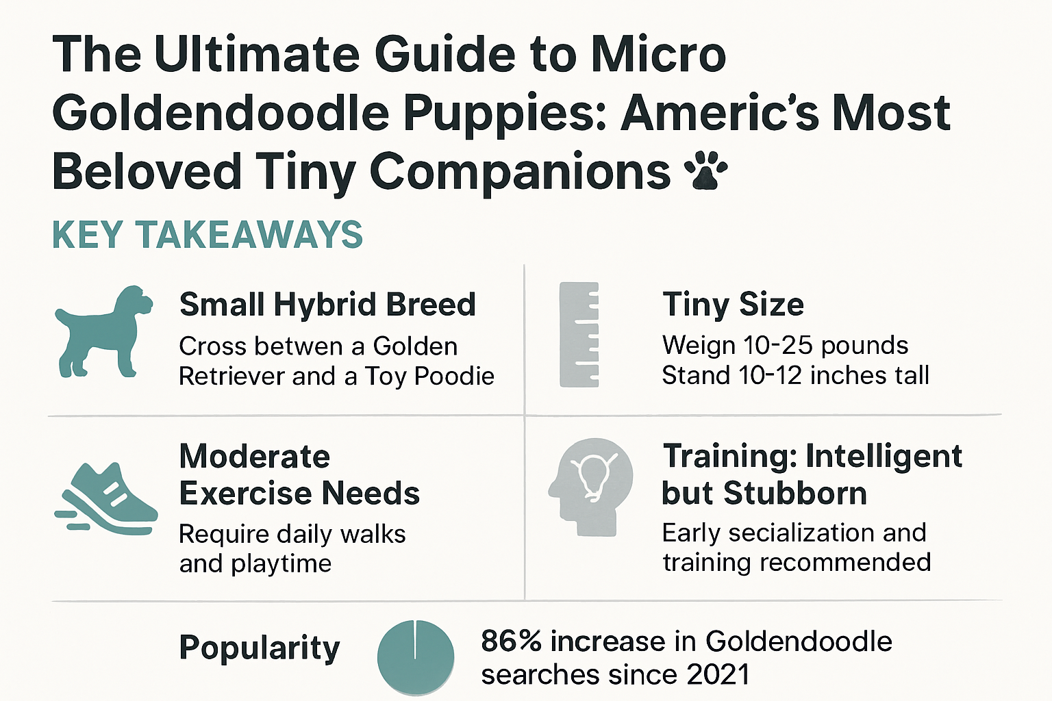 Professional landscape infographic (1536x1024) for article "The Ultimate Guide to Micro Goldendoodle Puppies: America's Most Beloved Tiny Co