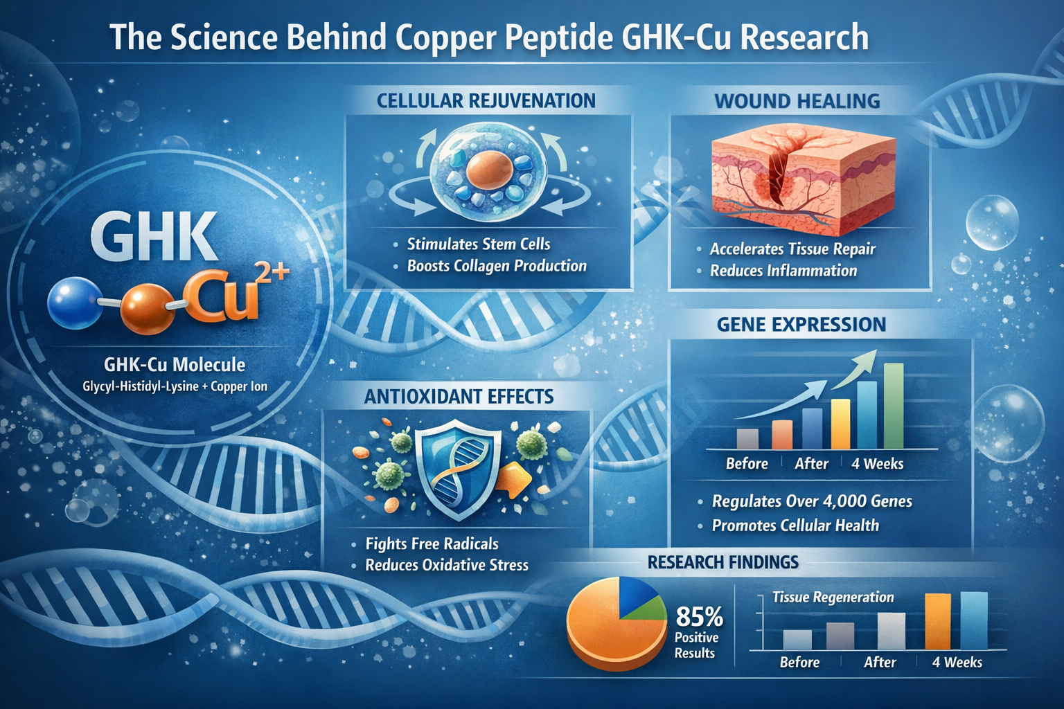 Professional landscape infographic (1536x1024) for article "Copper Peptide GHK-Cu: The Complete Guide for Performance and Regeneration in 20