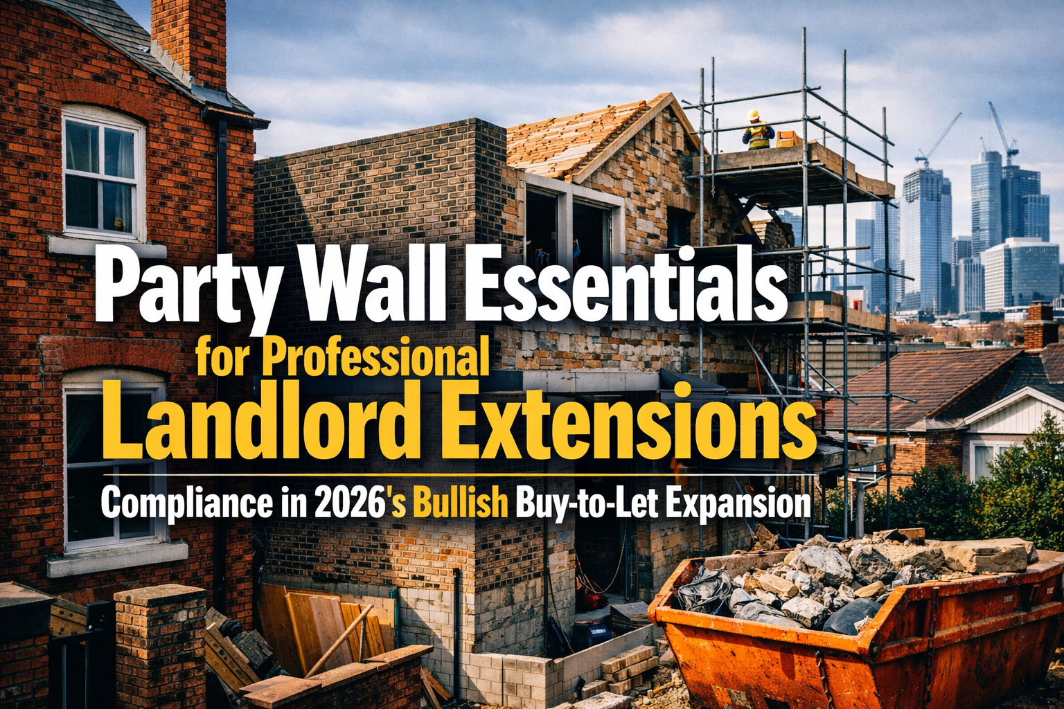 Professional landscape hero image () with : "Party Wall Essentials for Professional Landlord Extensions: Compliance in