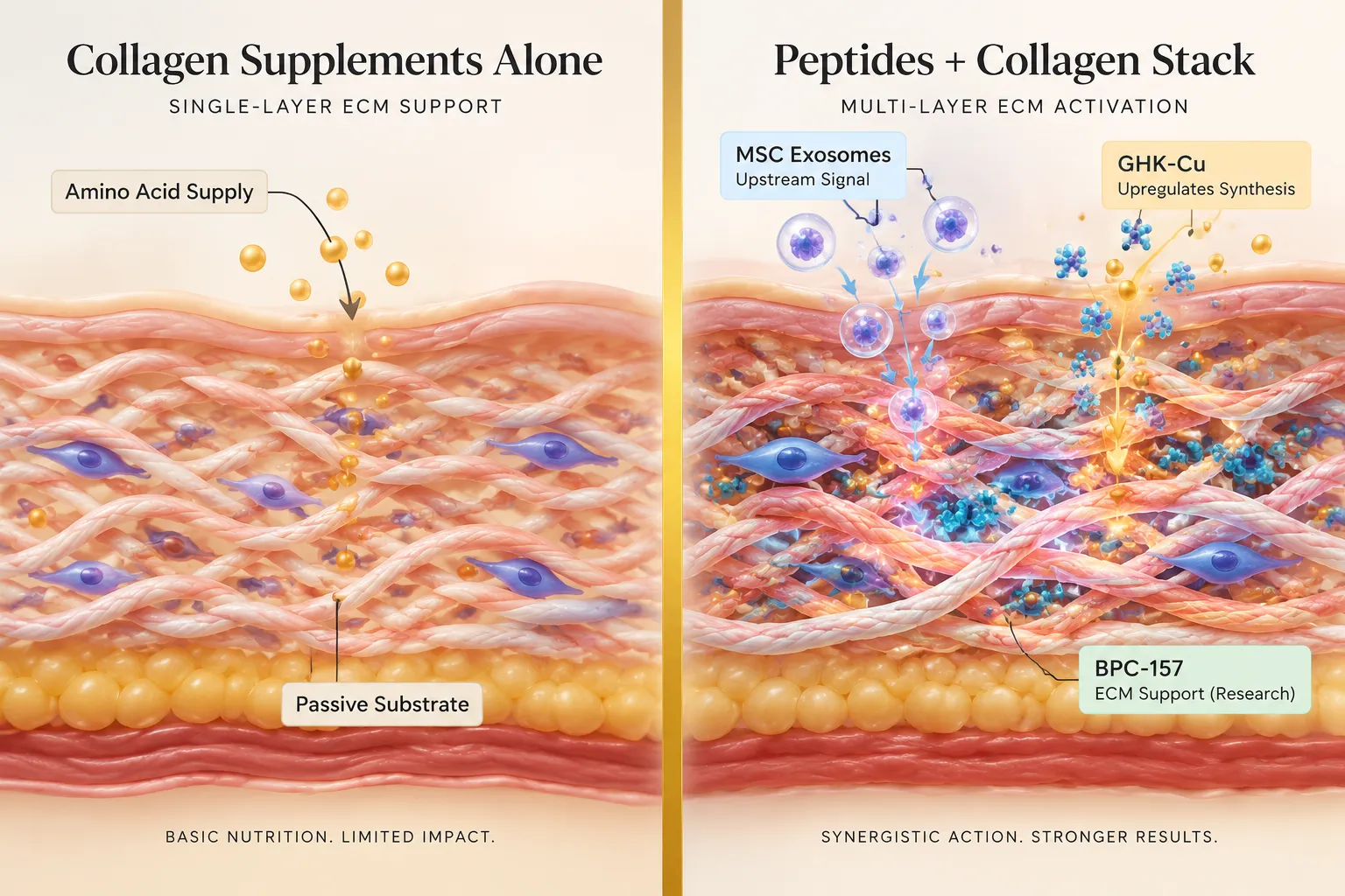 The Synergy Stack: Collagen Supplements, Peptides, and MSC Pathways
