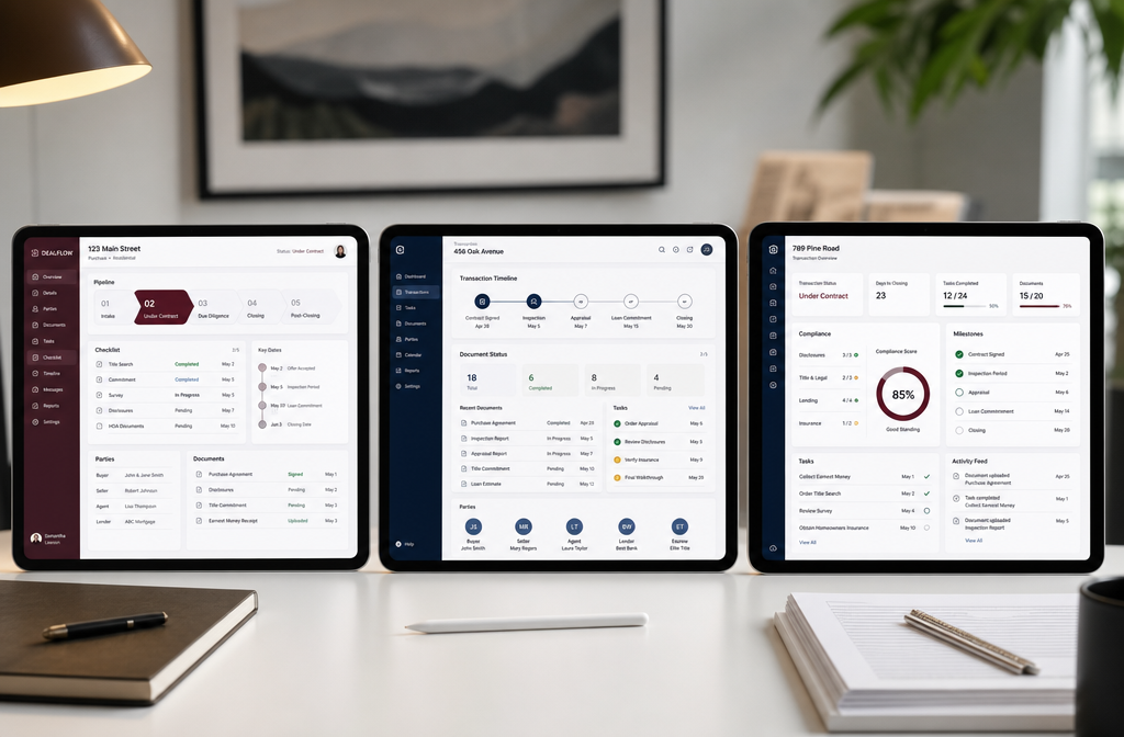Detailed () showing a split-screen comparison graphic of popular real estate transaction management platforms — Dotloop,