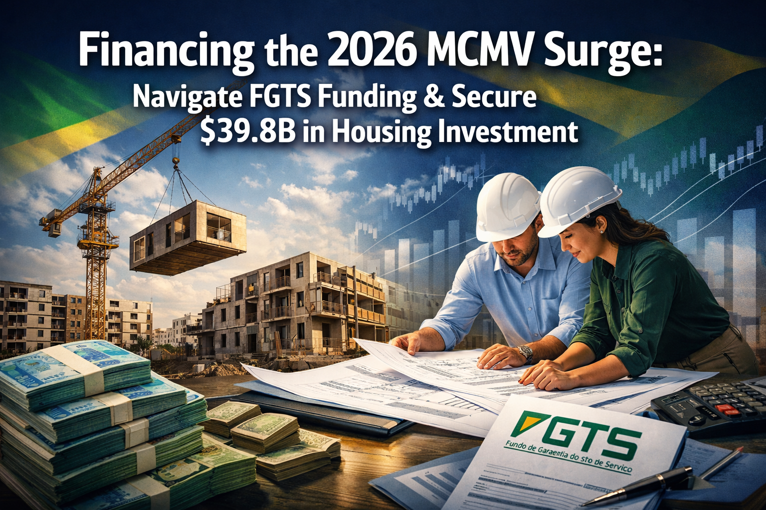 Professional () hero image featuring 'Financing the 2026 MCMV Surge: Navigate FGTS Funding & Secure $39.8B in Housing