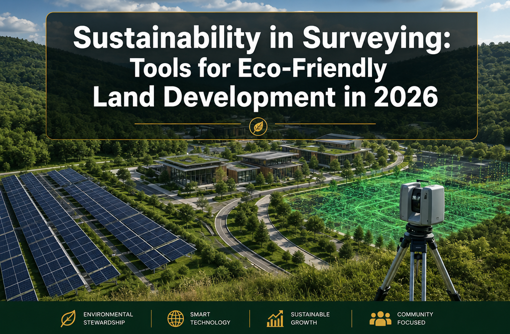 Professional () hero image featuring 'Sustainability in Surveying: Tools for Eco-Friendly Land Development in 2026' in extra