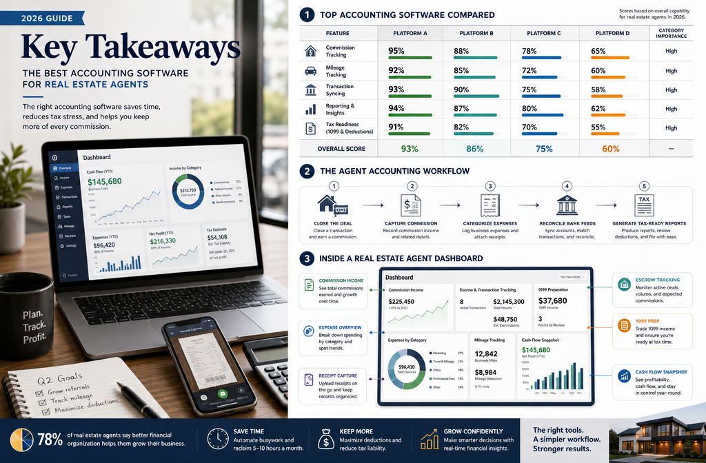 Professional infographic for article "Best Accounting Software for Real Estate Agents: Ditch Excel (2026 Guide)", section: