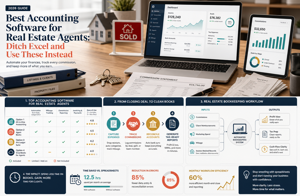 Professional infographic for article "Best Accounting Software for Real Estate Agents: Ditch Excel (2026 Guide)", section: