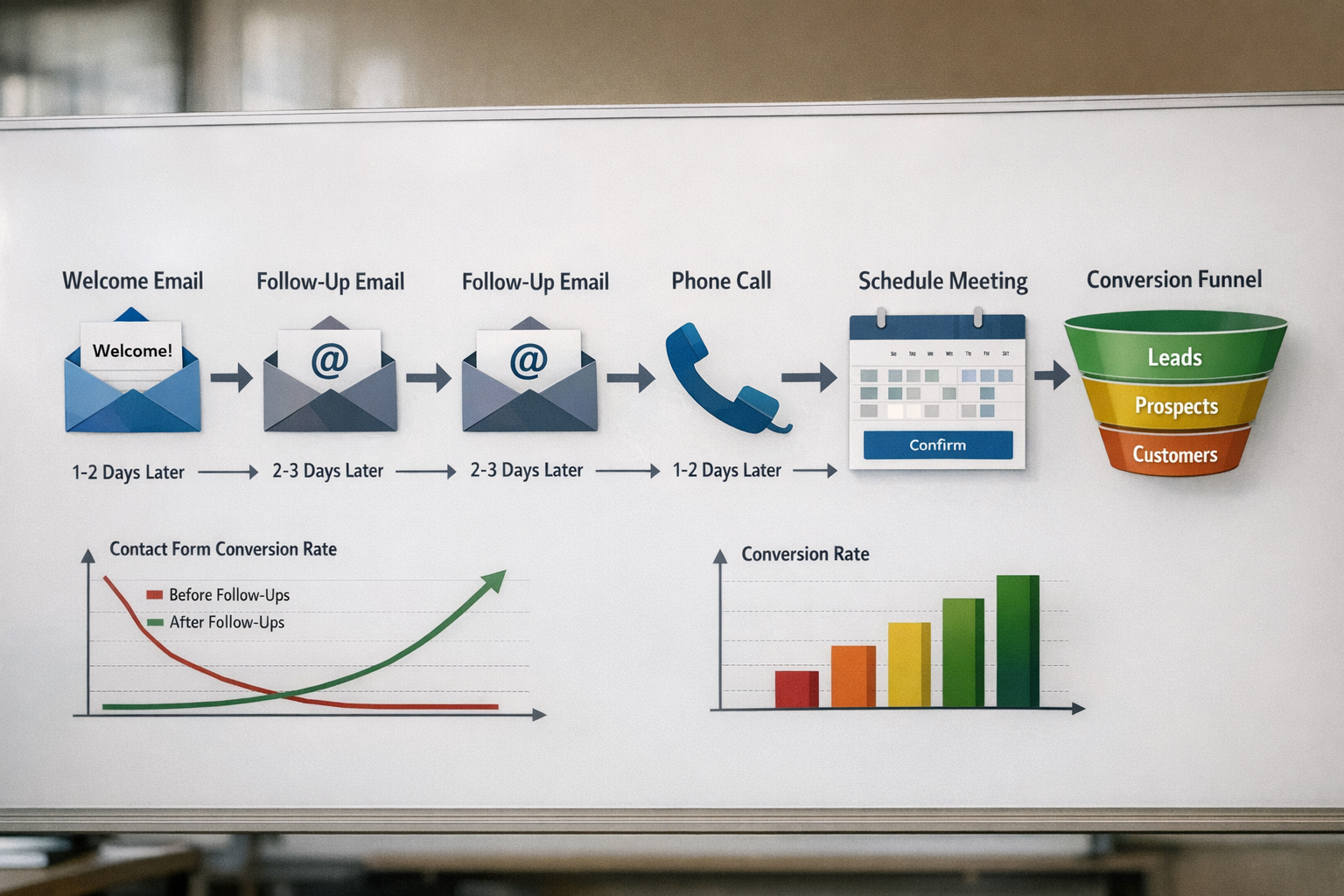() image displaying email sequence timeline visualization with multiple touchpoints - welcome email, follow-up messages,