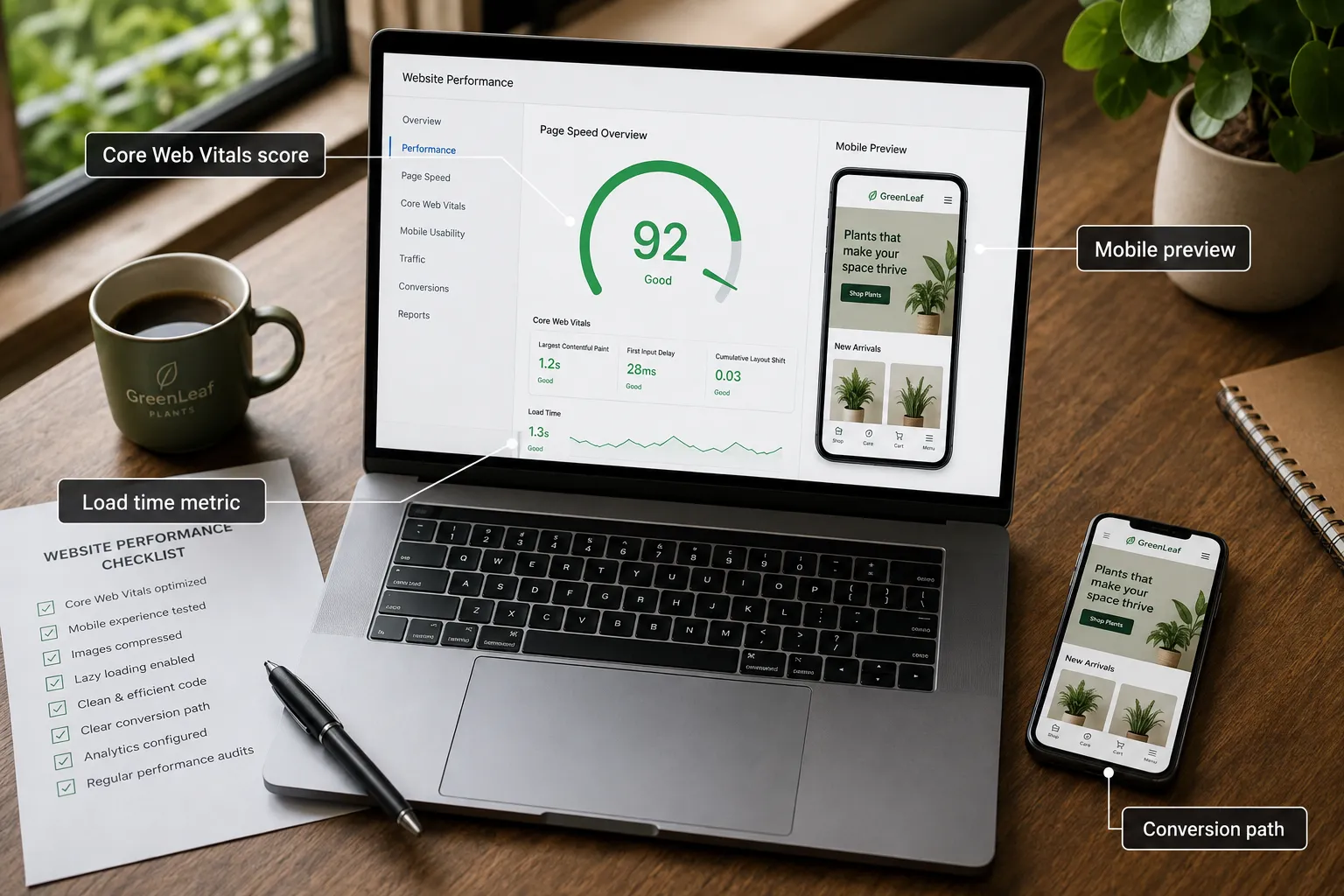 Website speed SEO and conversion dashboard