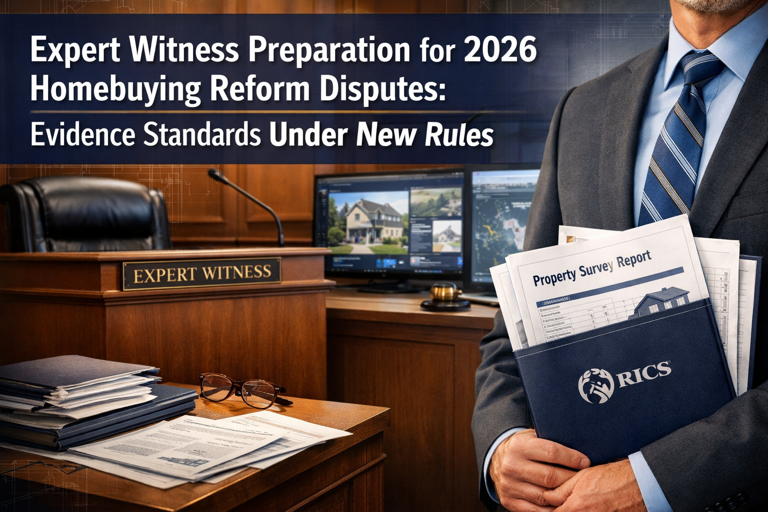 Professional () hero image featuring 'Expert Witness Preparation for 2026 Homebuying Reform Disputes: Evidence Standards