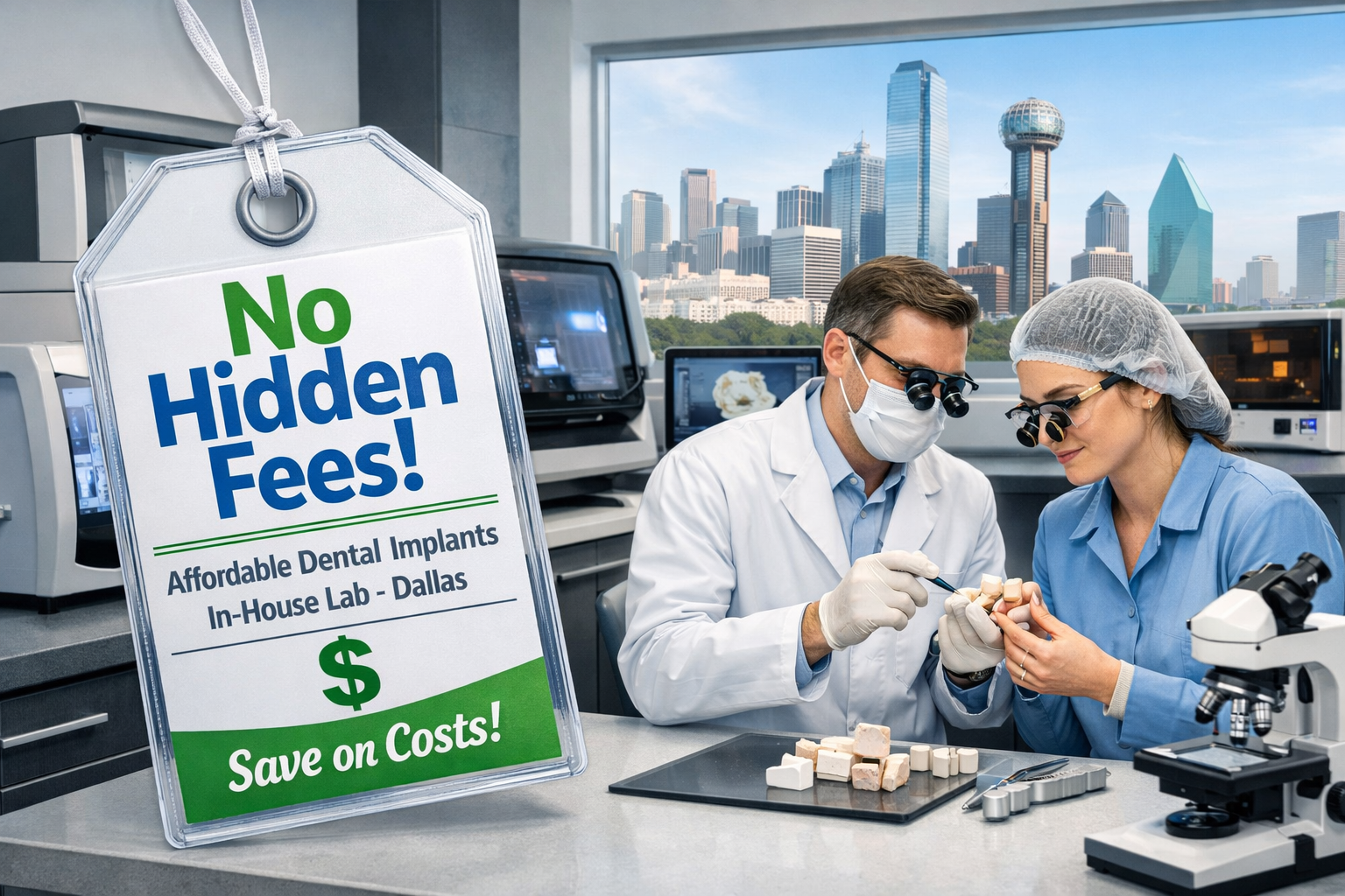 Detailed () image depicting the concept of transparent pricing and the value of in-house dental labs in Dallas for dental