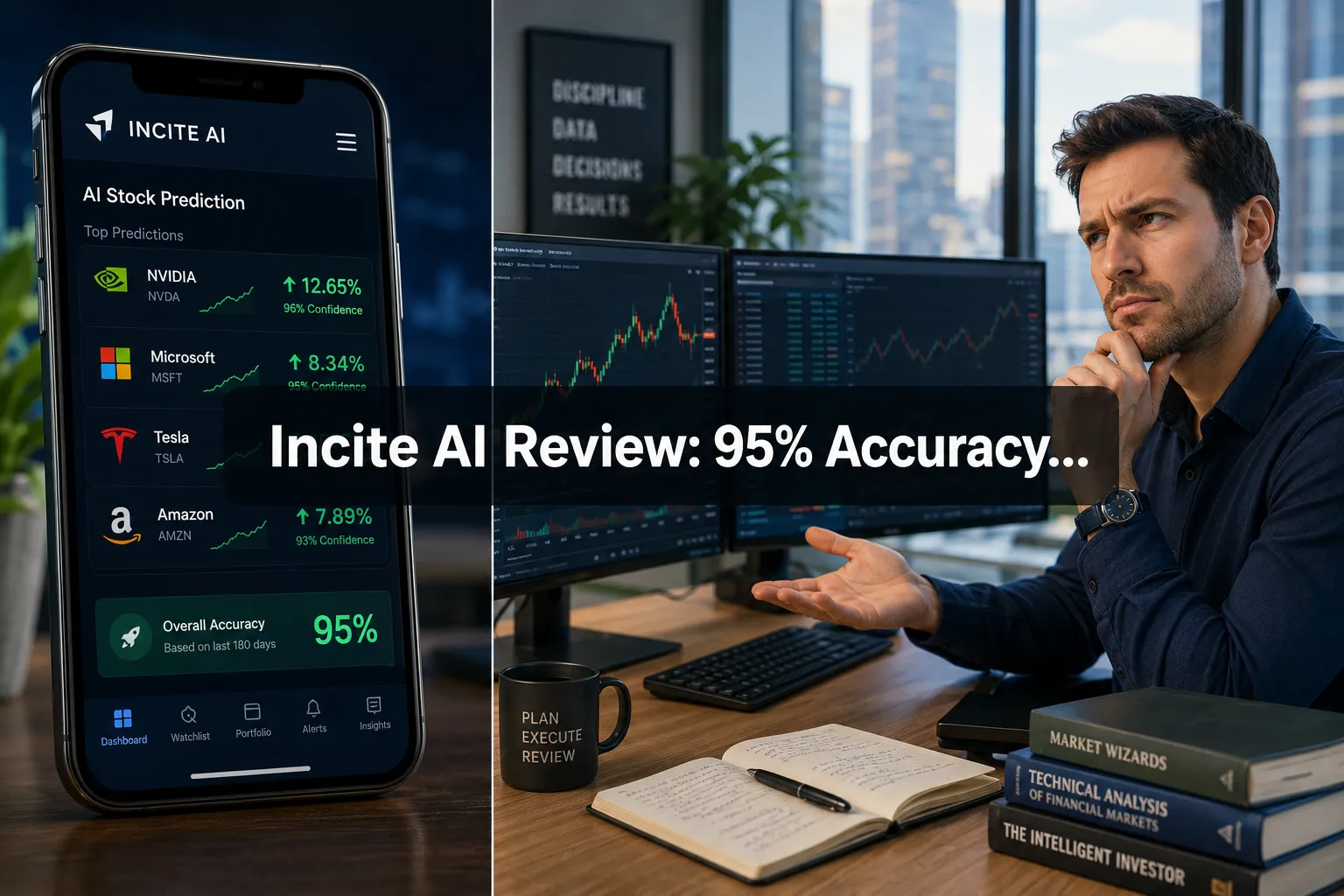 Professional () hero image with (≤42 chars): 'Incite AI Review: 95% Accuracy…' in crisp white on a dark semi-transparent