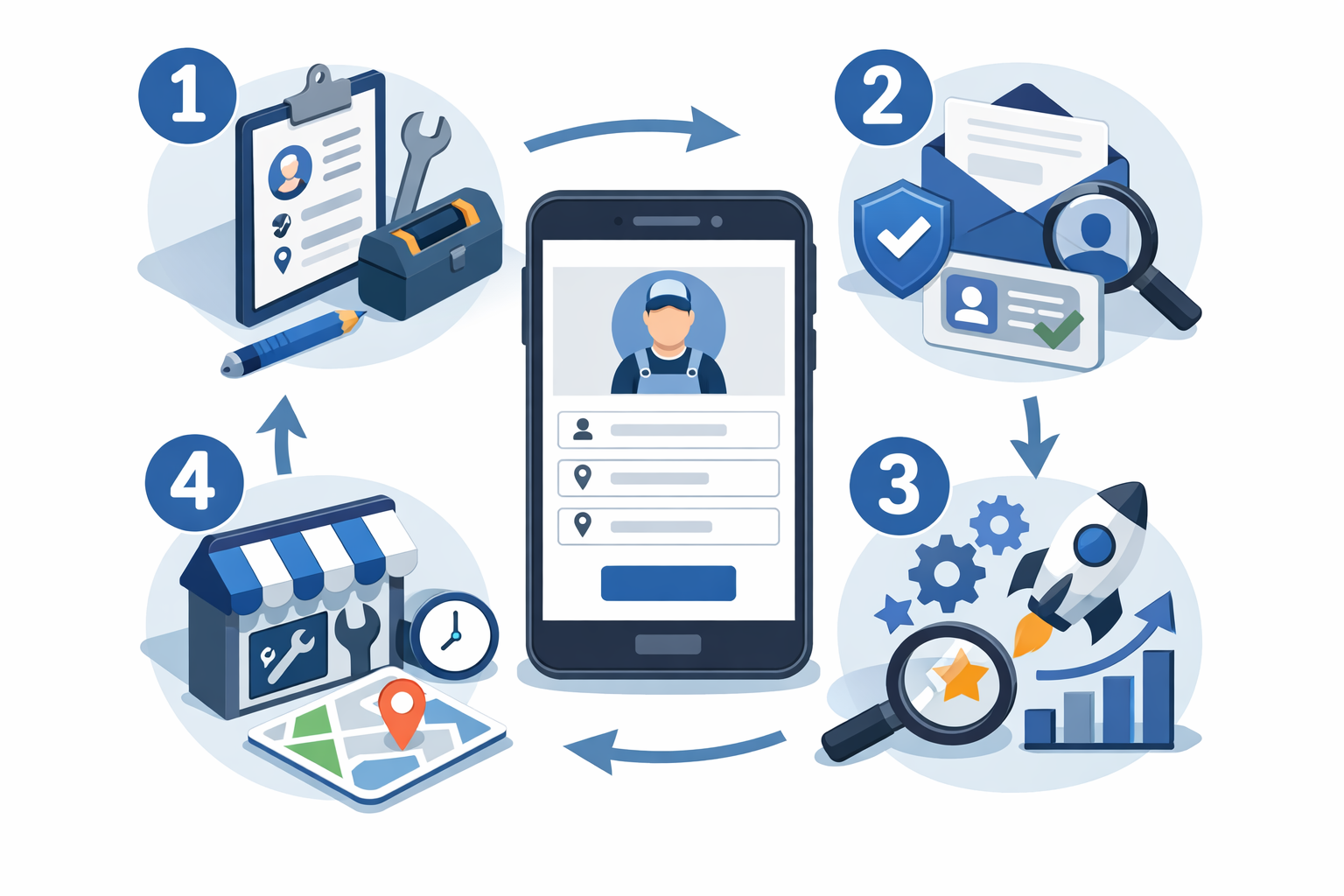 avoid years or dates on the images. avoid text on the images. create images without text. Step-by-step setup guide for 'Google My Business f