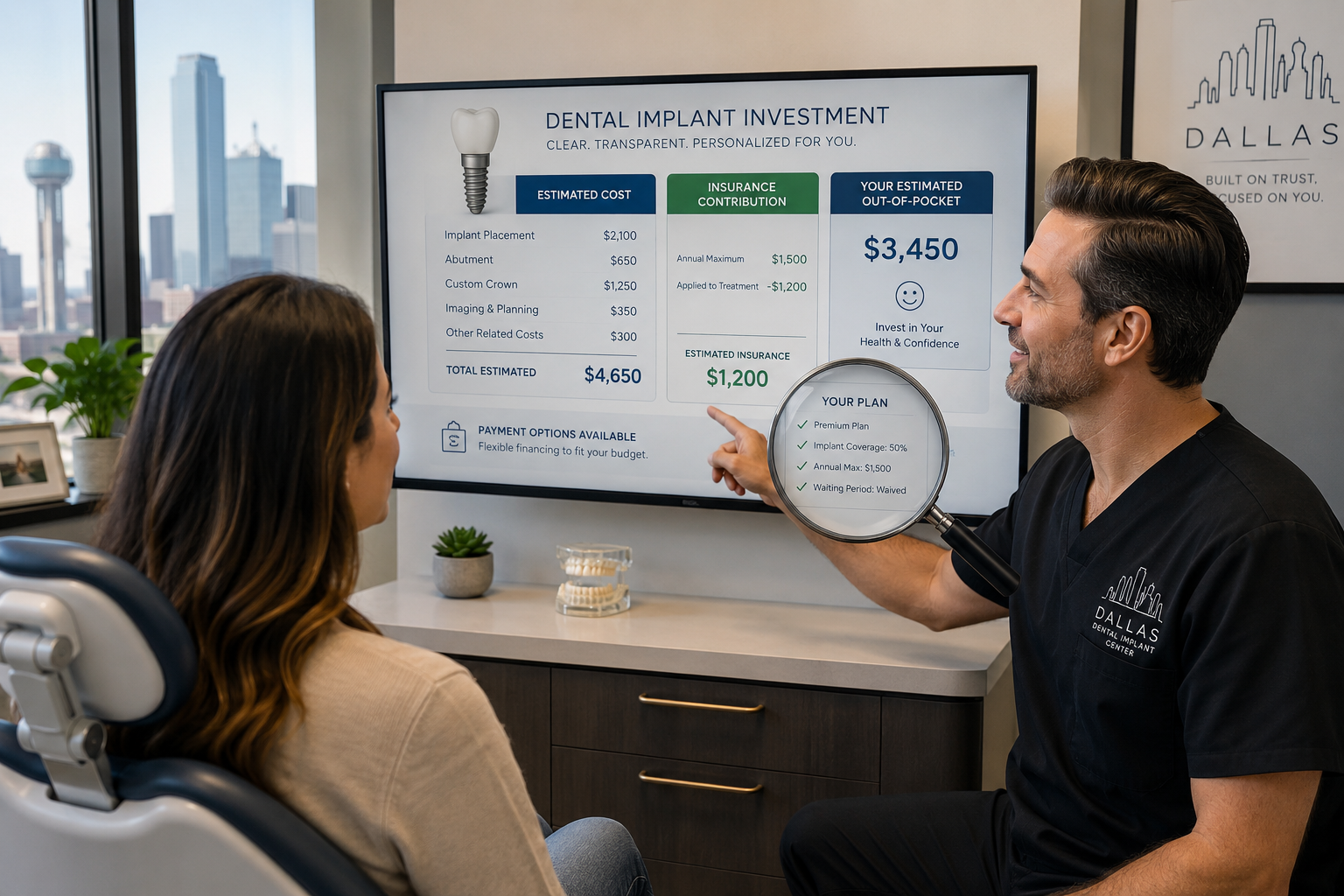 A conceptual image in () showing a patient (from a warm, reassuring perspective, not a direct face shot) consulting with a