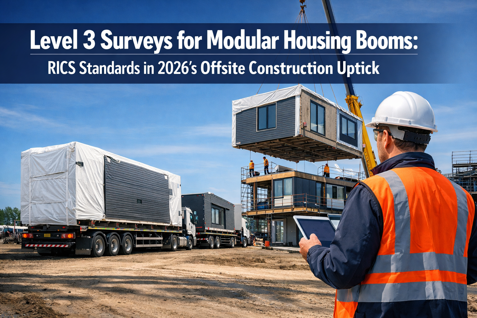 Professional () hero image featuring 'Level 3 Surveys for Modular Housing Booms: RICS Standards in 2026's Offsite