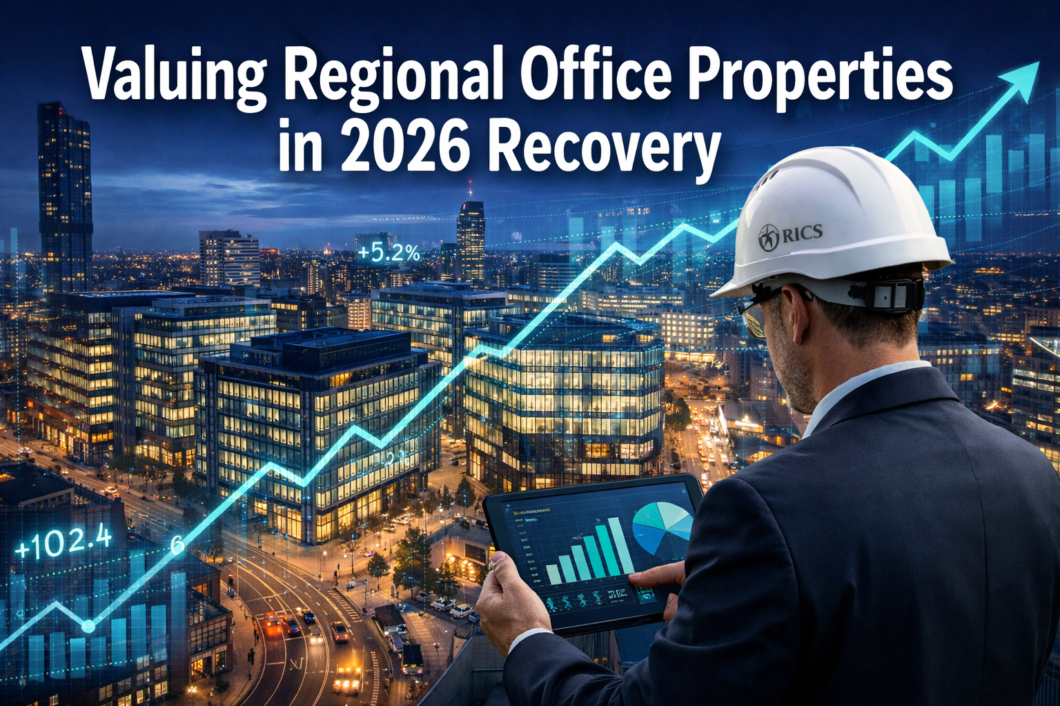 Professional () hero image featuring 'Valuing Regional Office Properties in 2026 Recovery' in extra large white with dark ,
