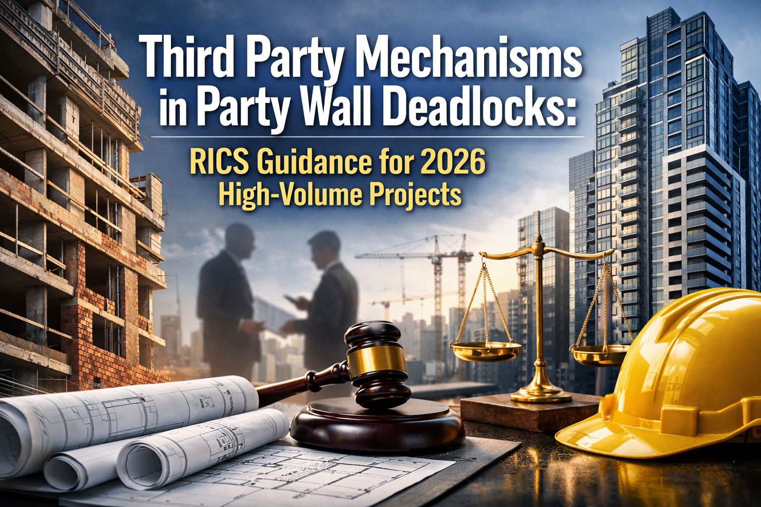 Professional landscape hero image () with : "Third Party Mechanisms in Party Wall Deadlocks: RICS Guidance for 2026