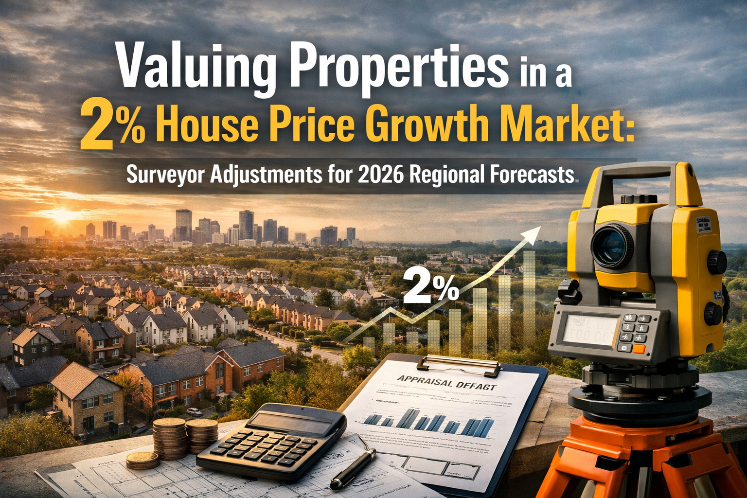 Professional landscape hero image () with : "Valuing Properties in a 2% House Price Growth Market: Surveyor Adjustments for