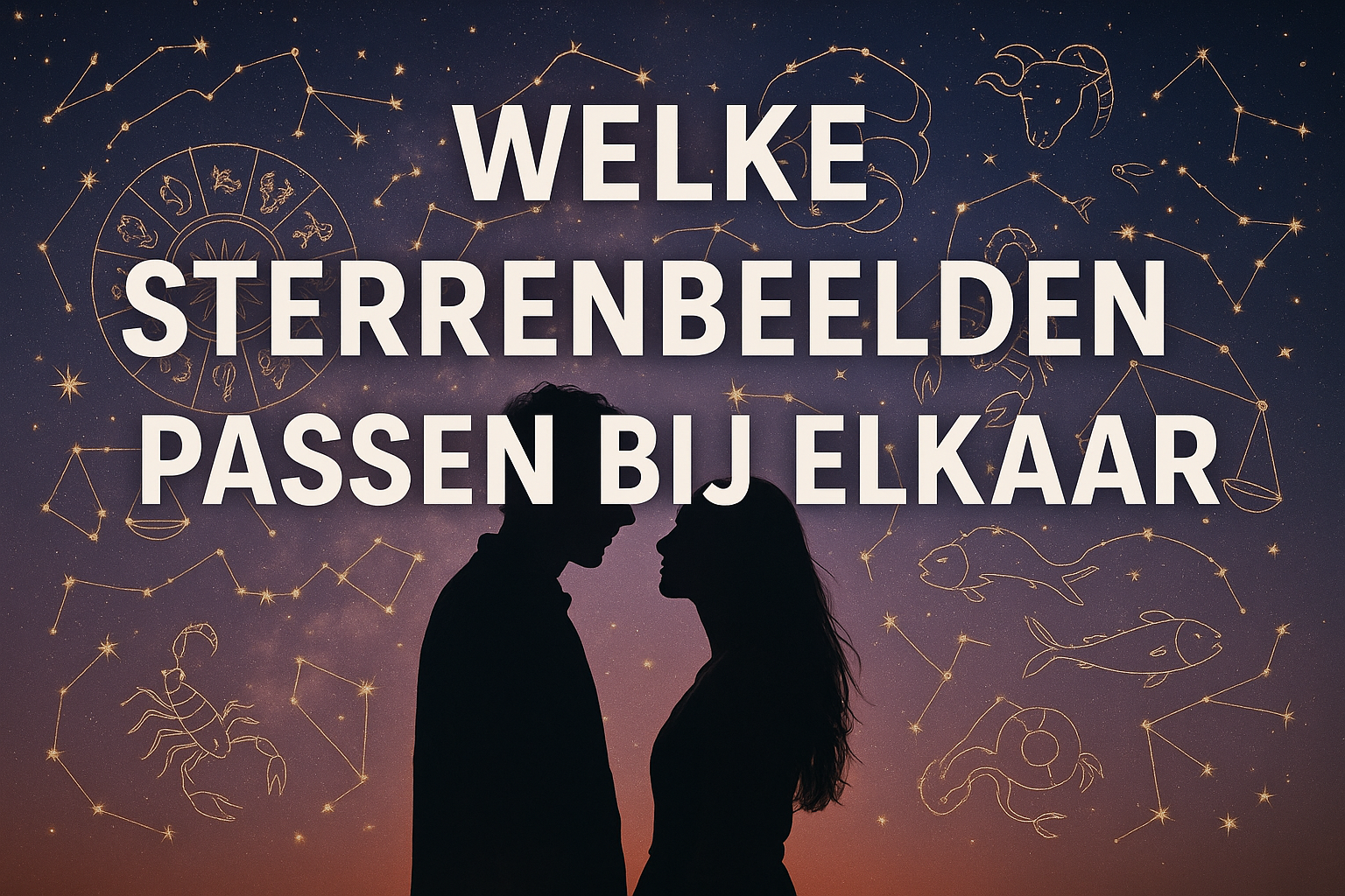 Welke Sterrenbeelden Passen Bij Elkaar: Jouw Gids Voor Astrologische Compatibiliteit in 2026 1 Professional landscape hero image (1536x1024) with bold text overlay 'Welke Sterrenbeelden Passen Bij Elkaar' in extra large 72pt white sans