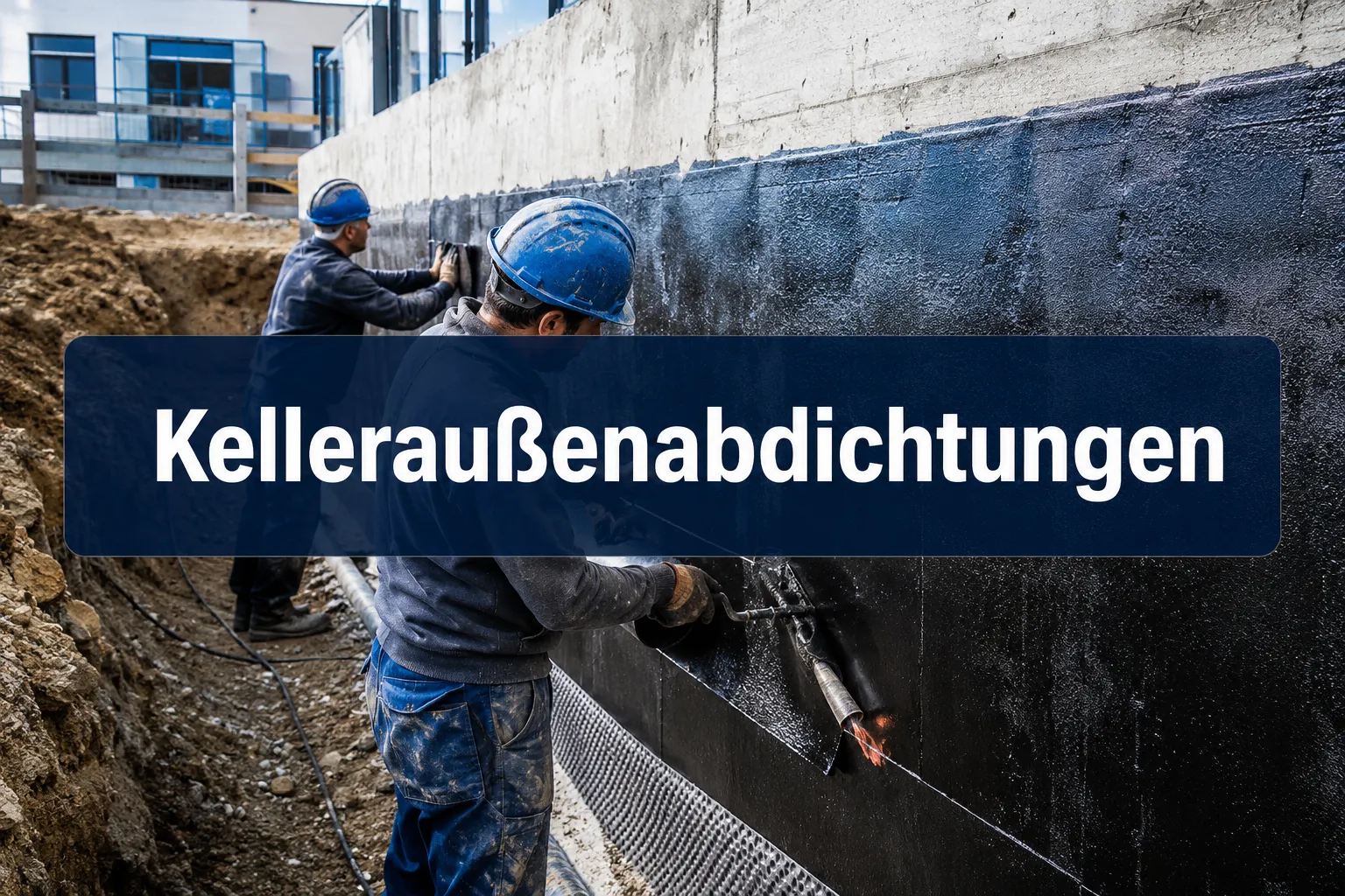 Professional () hero image with centered (≤42 chars): 'Kelleraußenabdichtungen' in crisp white on a deep navy