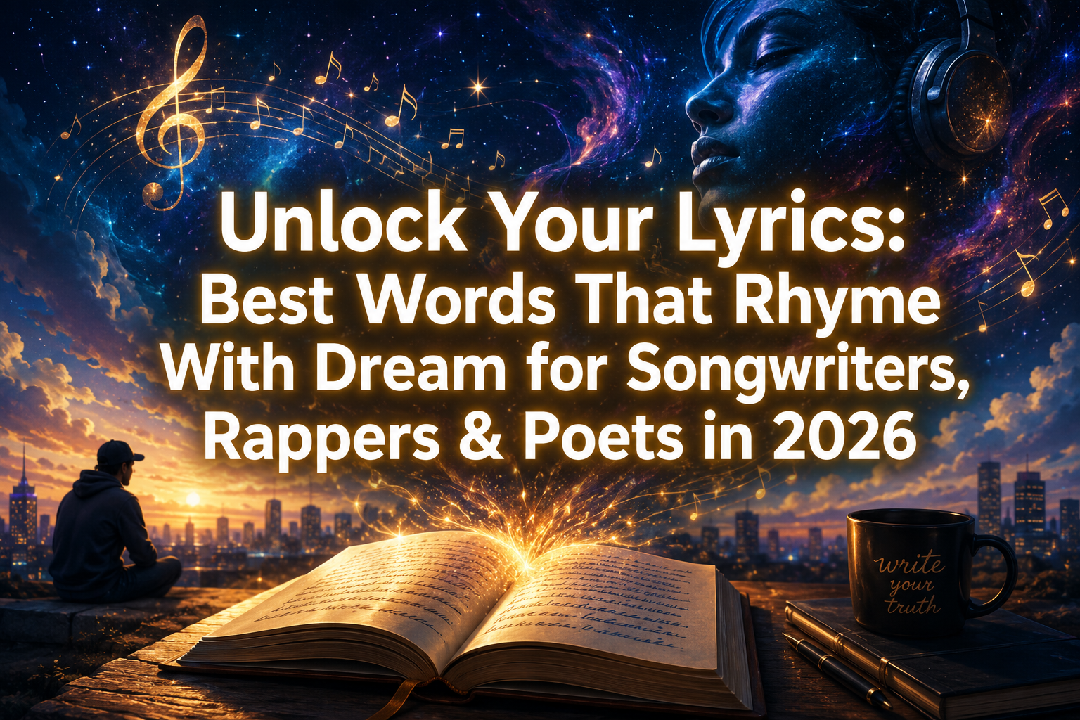 Professional () hero image with : 'Unlock Your Lyrics: Best Words That Rhyme With Dream for Songwriters, Rappers & Poets in