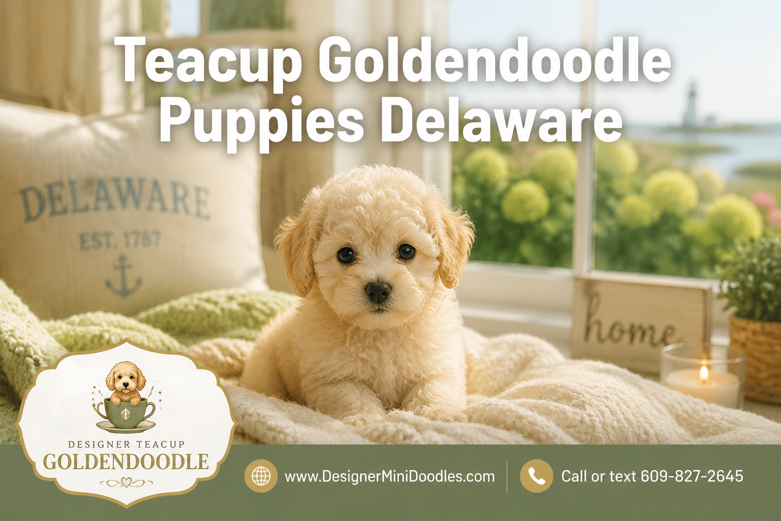 Professional () hero image featuring 'Teacup Goldendoodle Puppies Delaware' in crisp white with soft drop , centered in