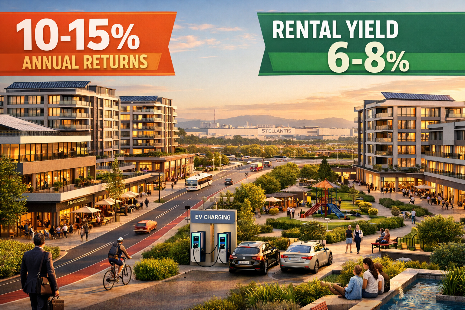 Detailed () architectural rendering showing innovative mixed-use development concept in Goiana: modern mid-rise residential