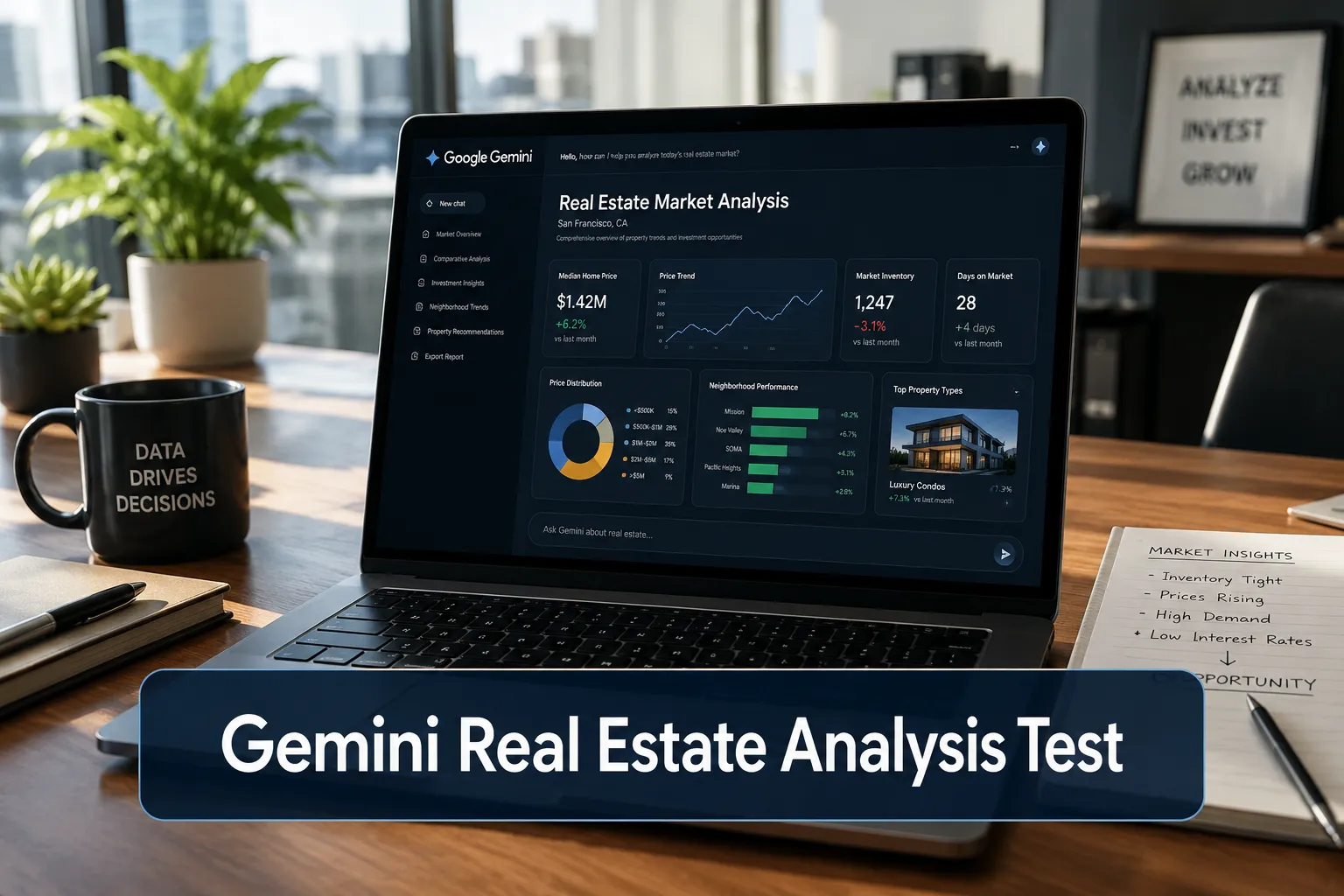 Professional () hero image with (≤42 chars): 'Gemini Real Estate Analysis Test' in crisp white on a semi-transparent dark