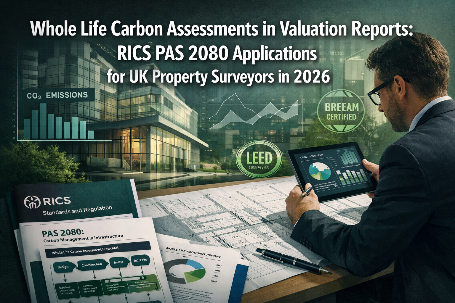 Professional () hero image with 'Whole Life Carbon Assessments in Valuation Reports: RICS PAS 2080 Applications for UK