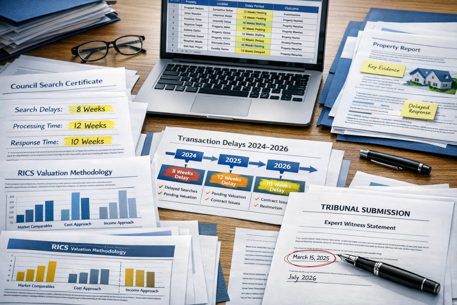 Detailed () image showing close-up of expert witness preparing evidence documentation for local searches dispute. Scene