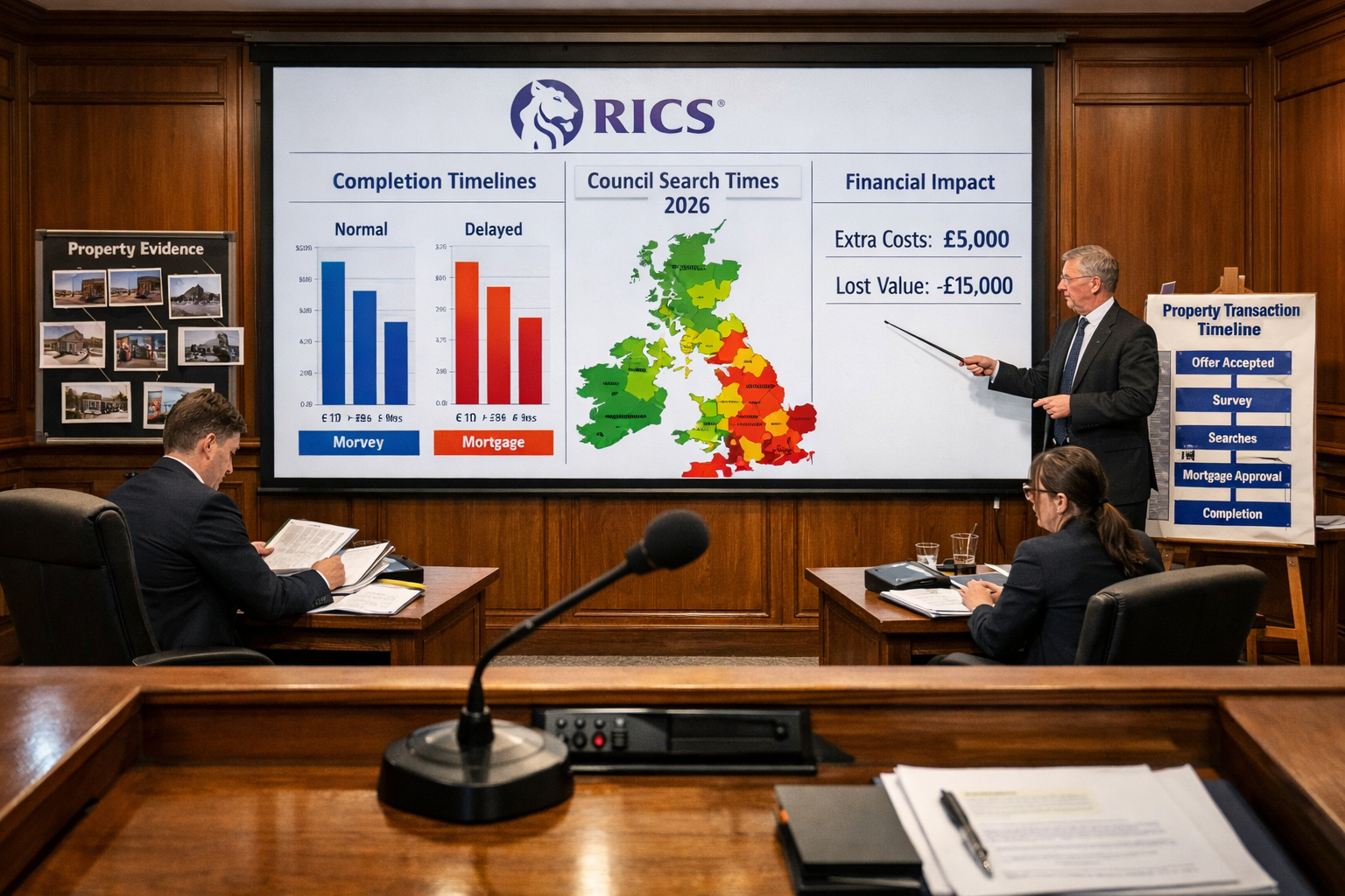 Detailed () image depicting courtroom or tribunal hearing environment from expert witness perspective. Wide-angle view